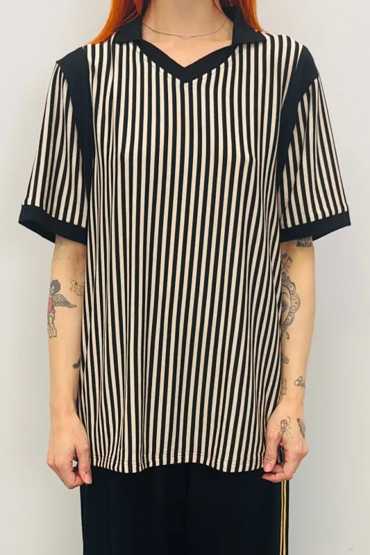 SAMPLE #365 - Unisex M Cream / Black Striped Polo sold by Fashion Brand Company