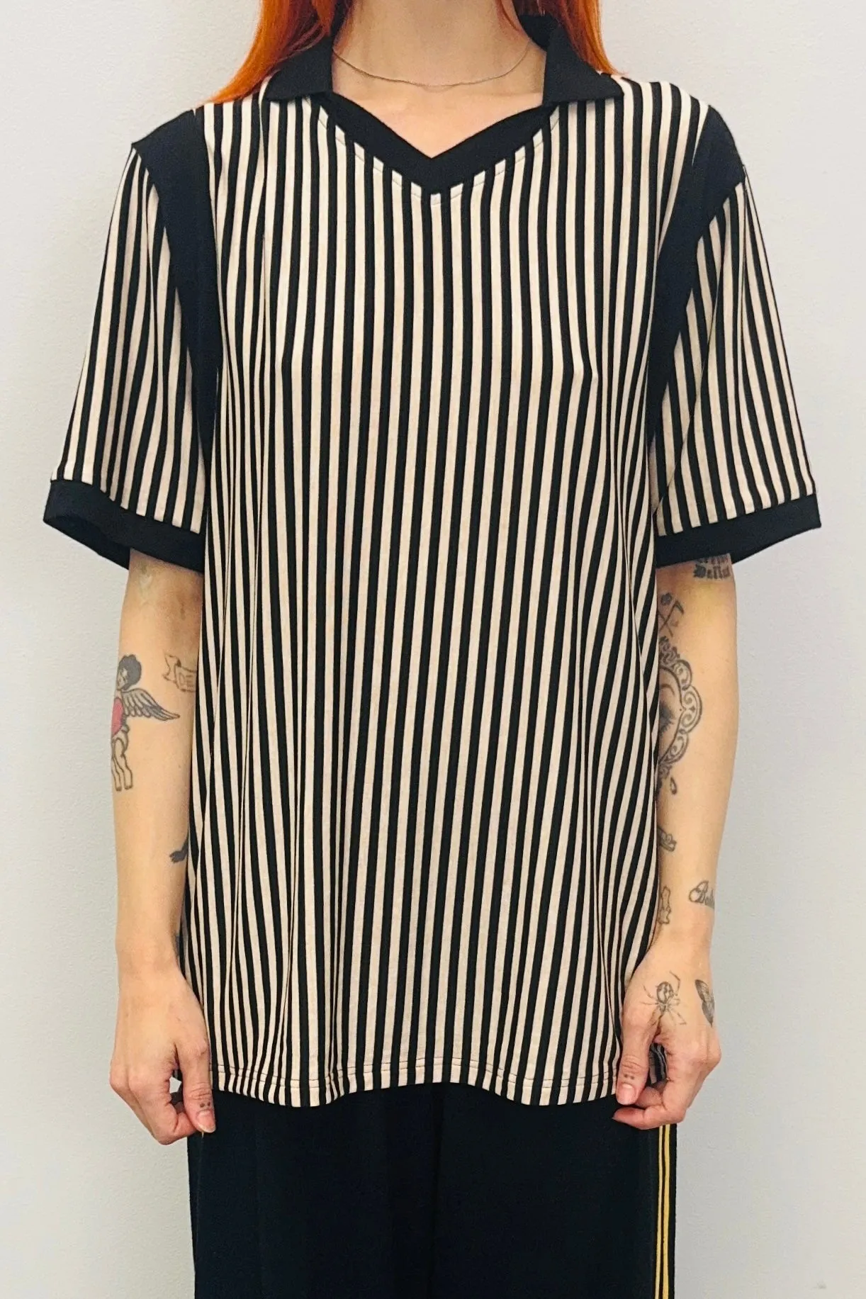 SAMPLE #365 - Unisex M Cream / Black Striped Polo sold by Fashion Brand Company