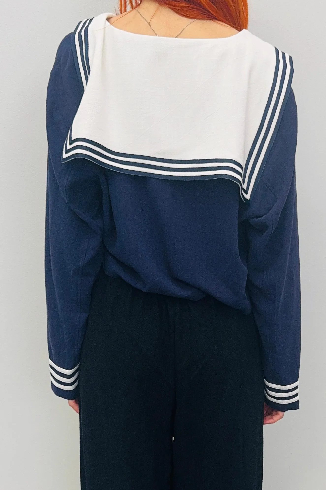 SAMPLE #363 - S Navy soft Linen Sailor Crop Top sold by Fashion Brand Company product image thumbnail 2