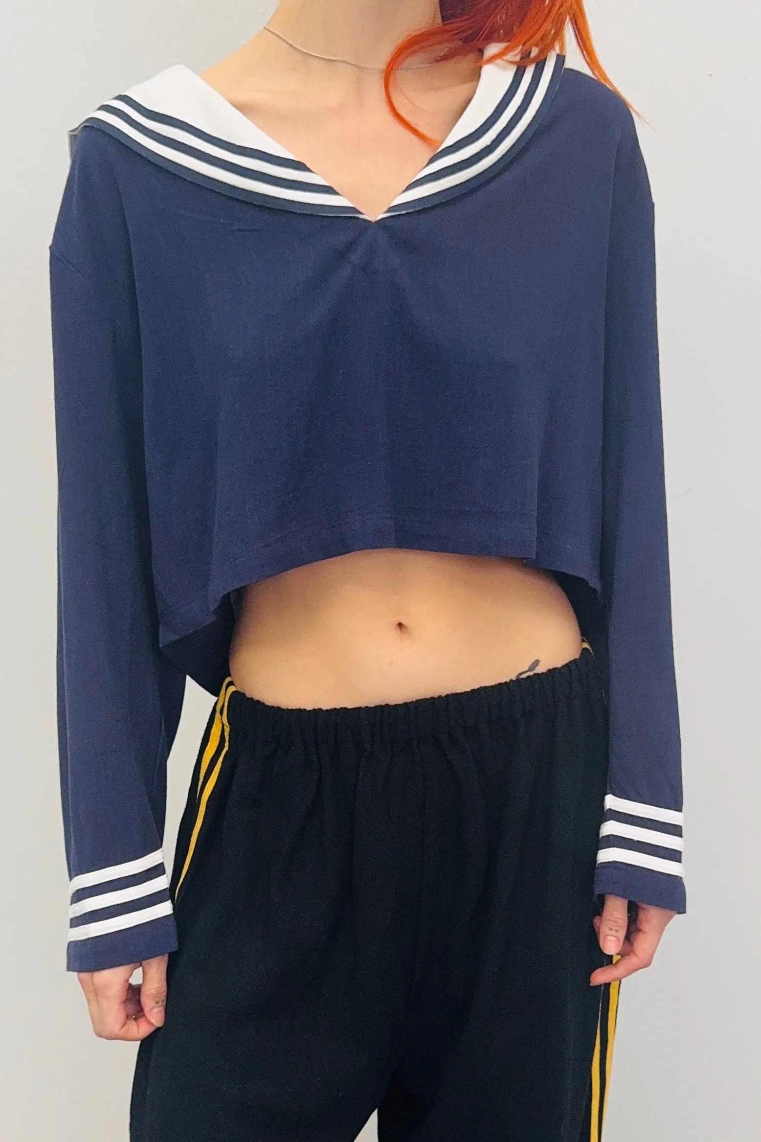 SAMPLE #363 - S Navy soft Linen Sailor Crop Top sold by Fashion Brand Company product image thumbnail 3