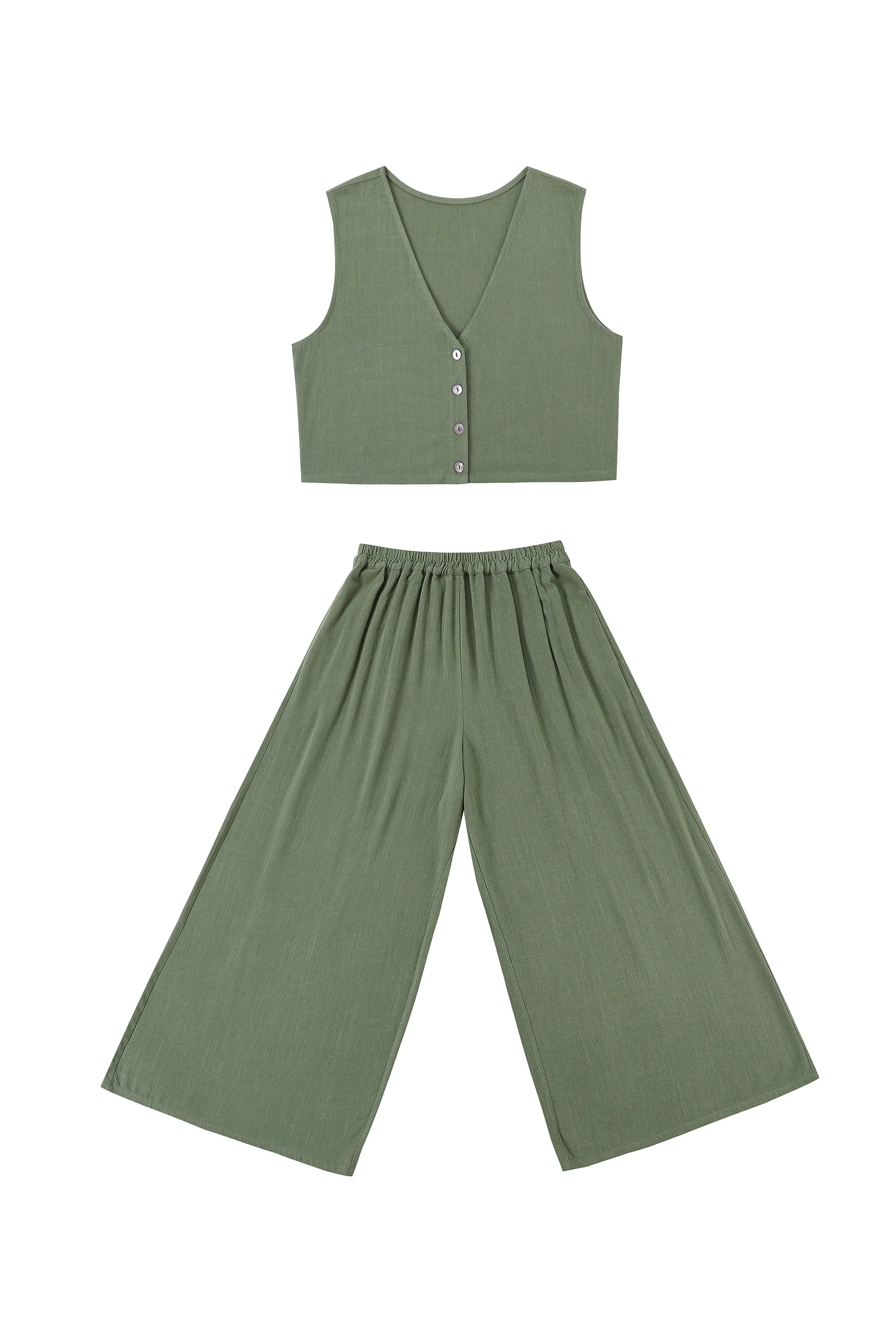 1 left - Soft Linen Vest and Pants Set Sage sold by Fashion Brand Company product image thumbnail 3