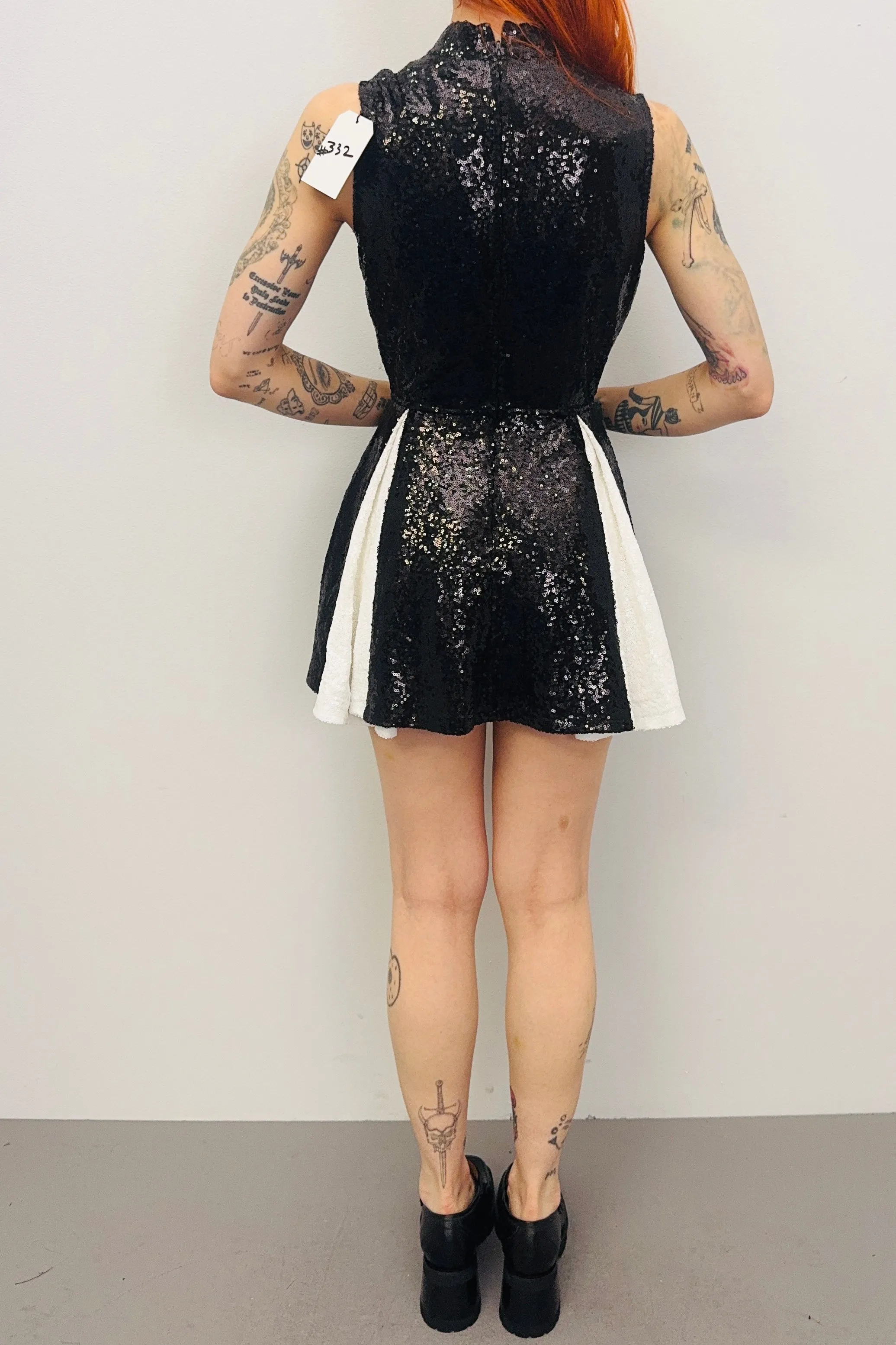 SAMPLE #332 - S Black/White Sequin Cheer Dress sold by Fashion Brand Company product image thumbnail 3