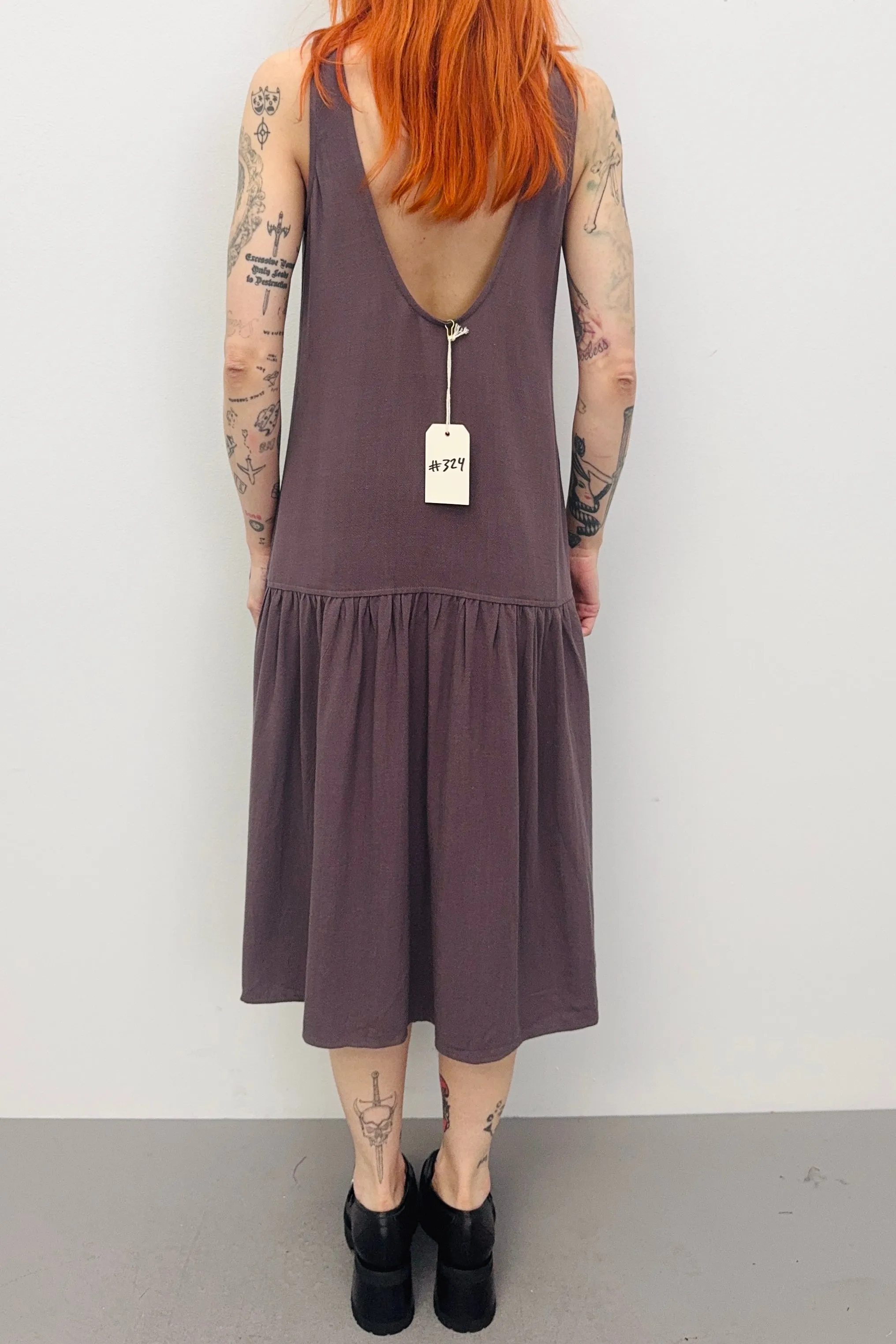 SAMPLE #324 - M BROWN/GRAY soft linen Midi Dress sold by Fashion Brand Company product image thumbnail 2