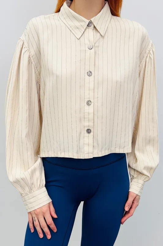 SAMPLE #309 - S Baseball Cropped Tencel Button Down sold by Fashion Brand Company