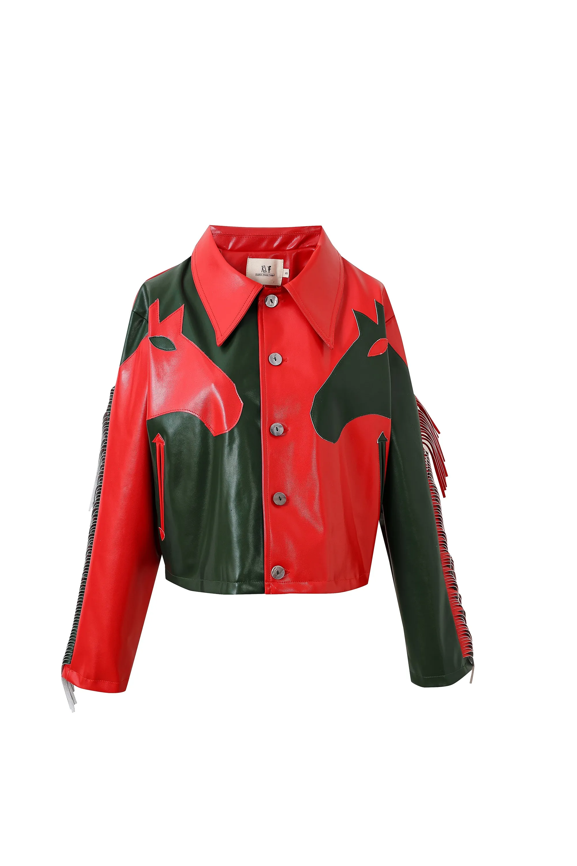 4 left - Plant Leather Dueling Horses Fringe Jacket Red/Green sold by Fashion Brand Company product image thumbnail 3