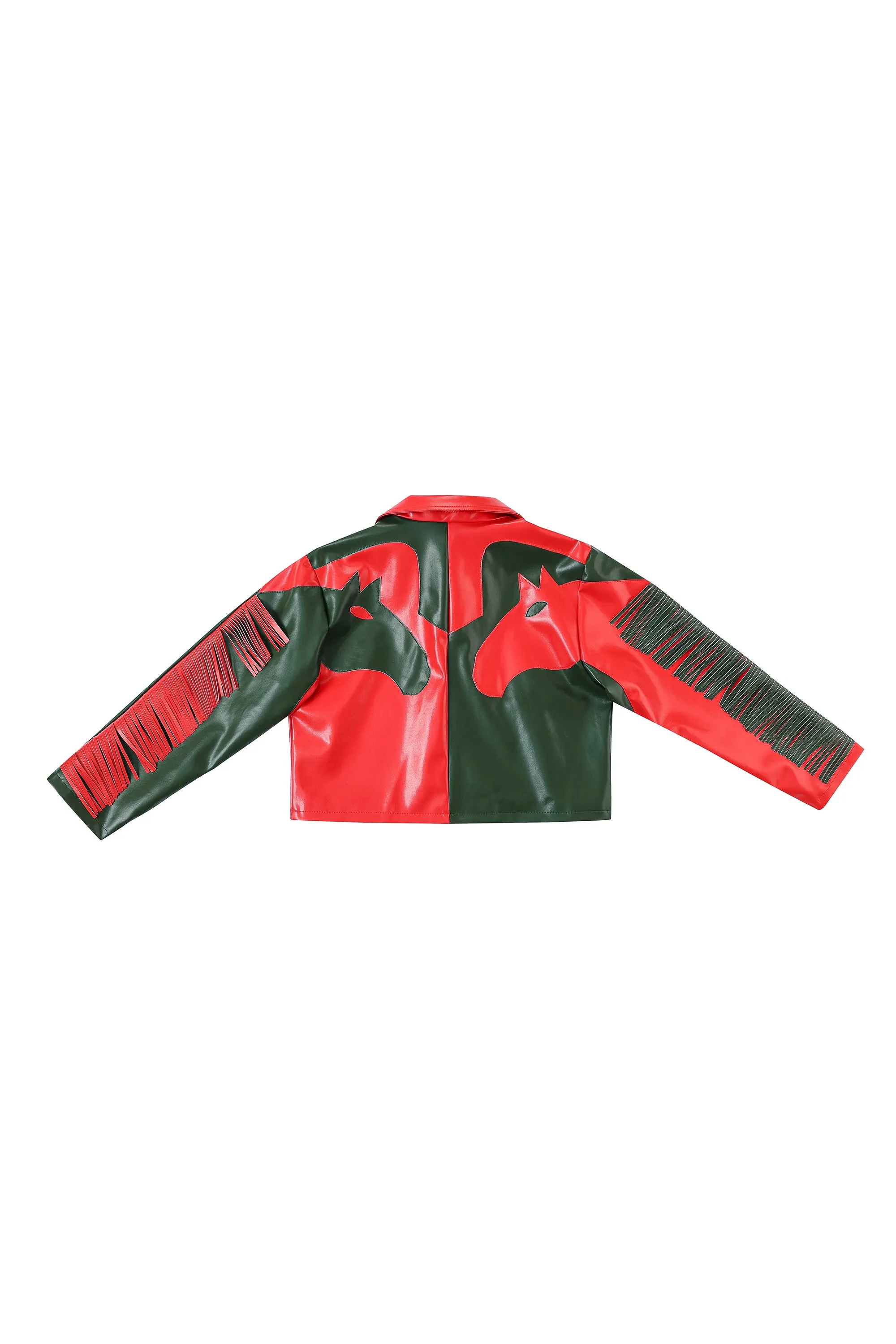 4 left - Plant Leather Dueling Horses Fringe Jacket Red/Green sold by Fashion Brand Company product image thumbnail 2