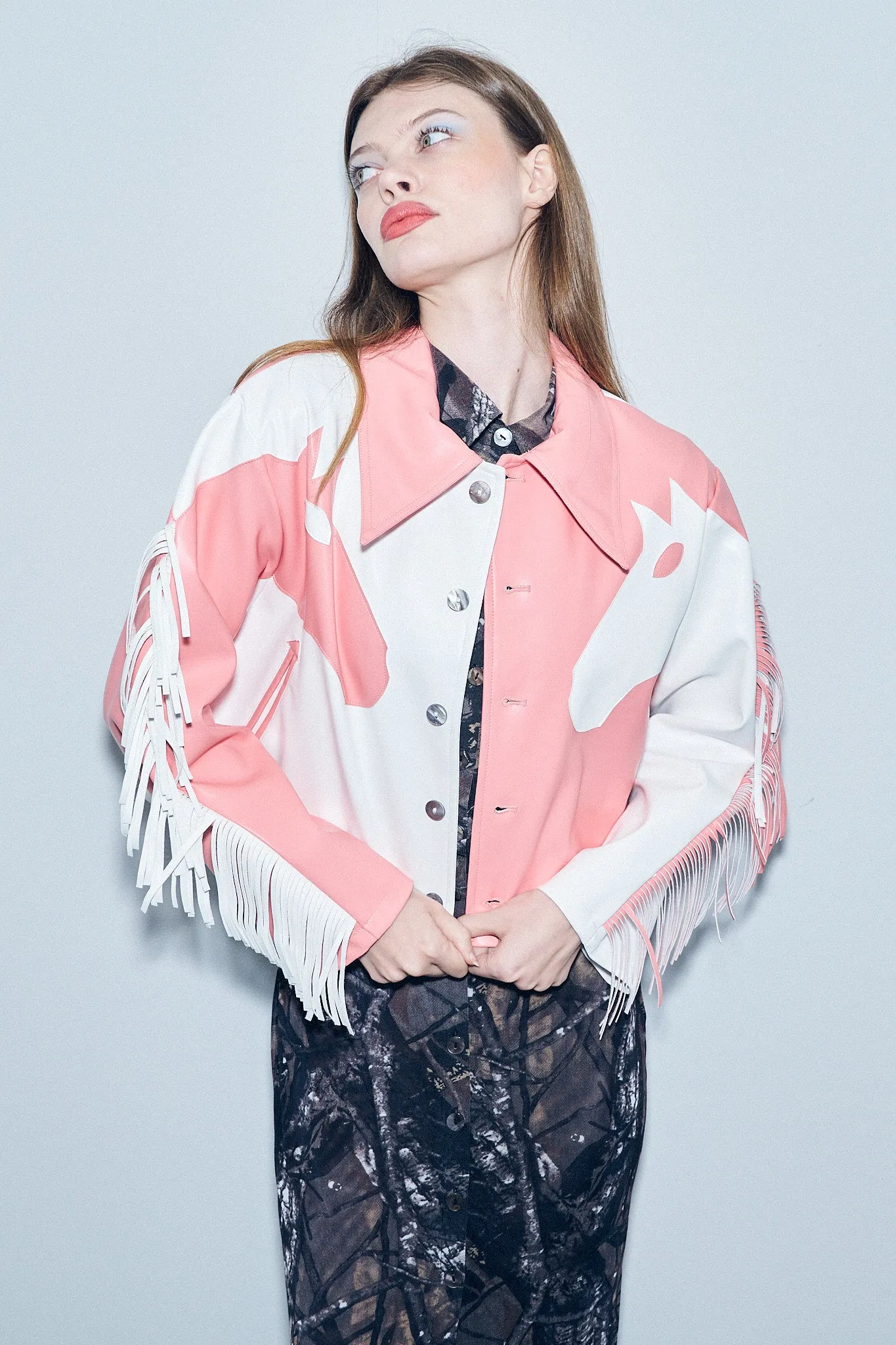 2 left - Dueling Horses Fringe Jacket Plant Leather Peach/White sold by Fashion Brand Company product image thumbnail 3