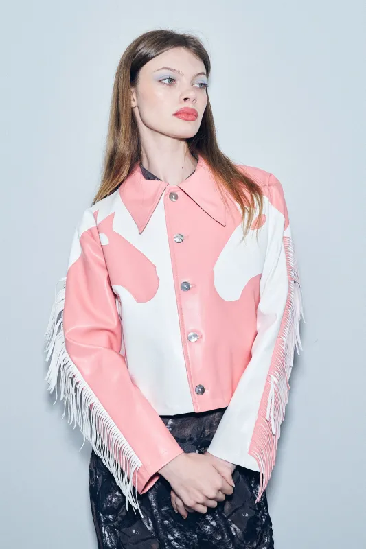Dueling Horses Fringe Jacket Plant Leather Peach/White sold by Fashion Brand Company