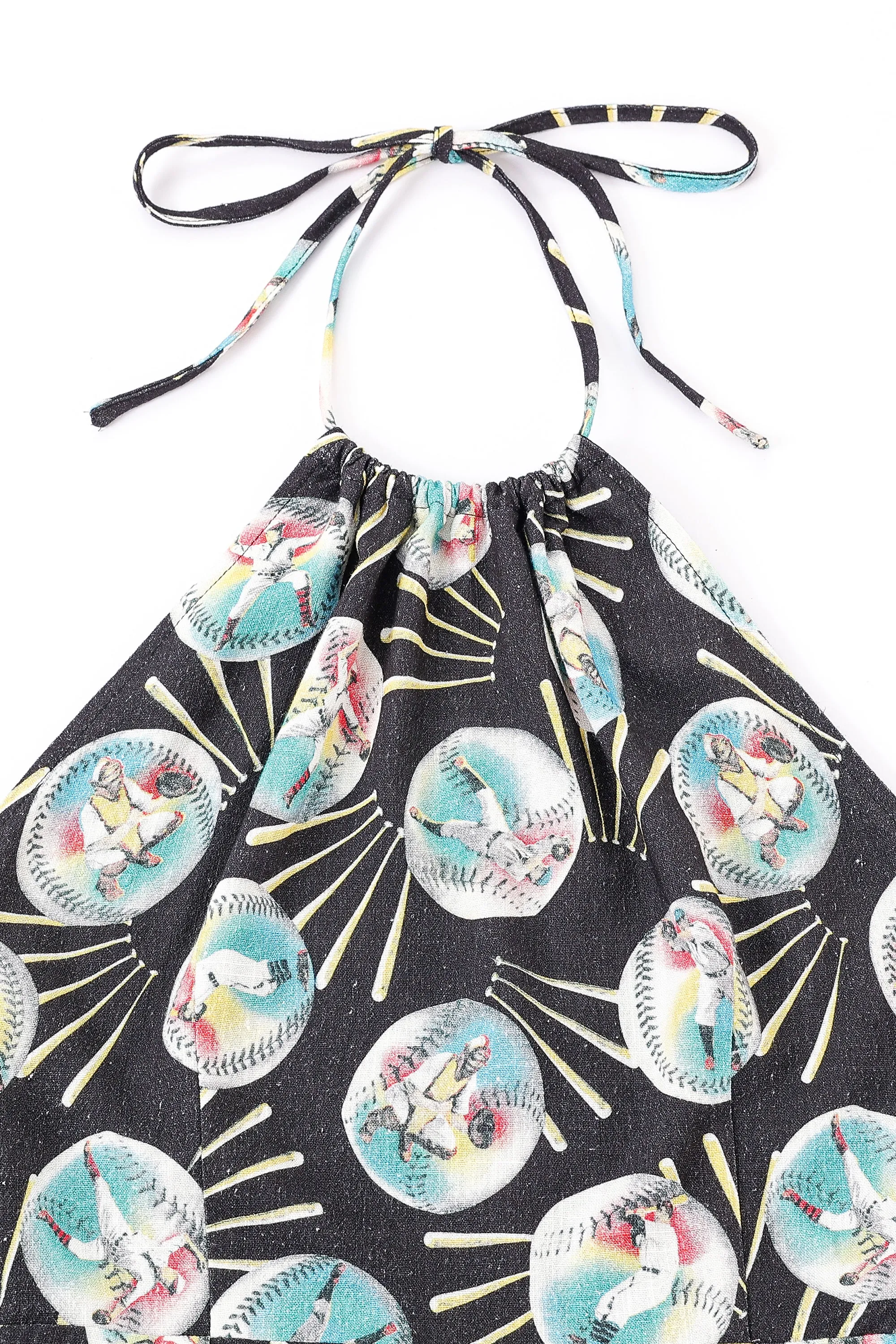 Cinch Tie Halter Dress Soft Linen Baseballs sold by Fashion Brand Company product image thumbnail 3