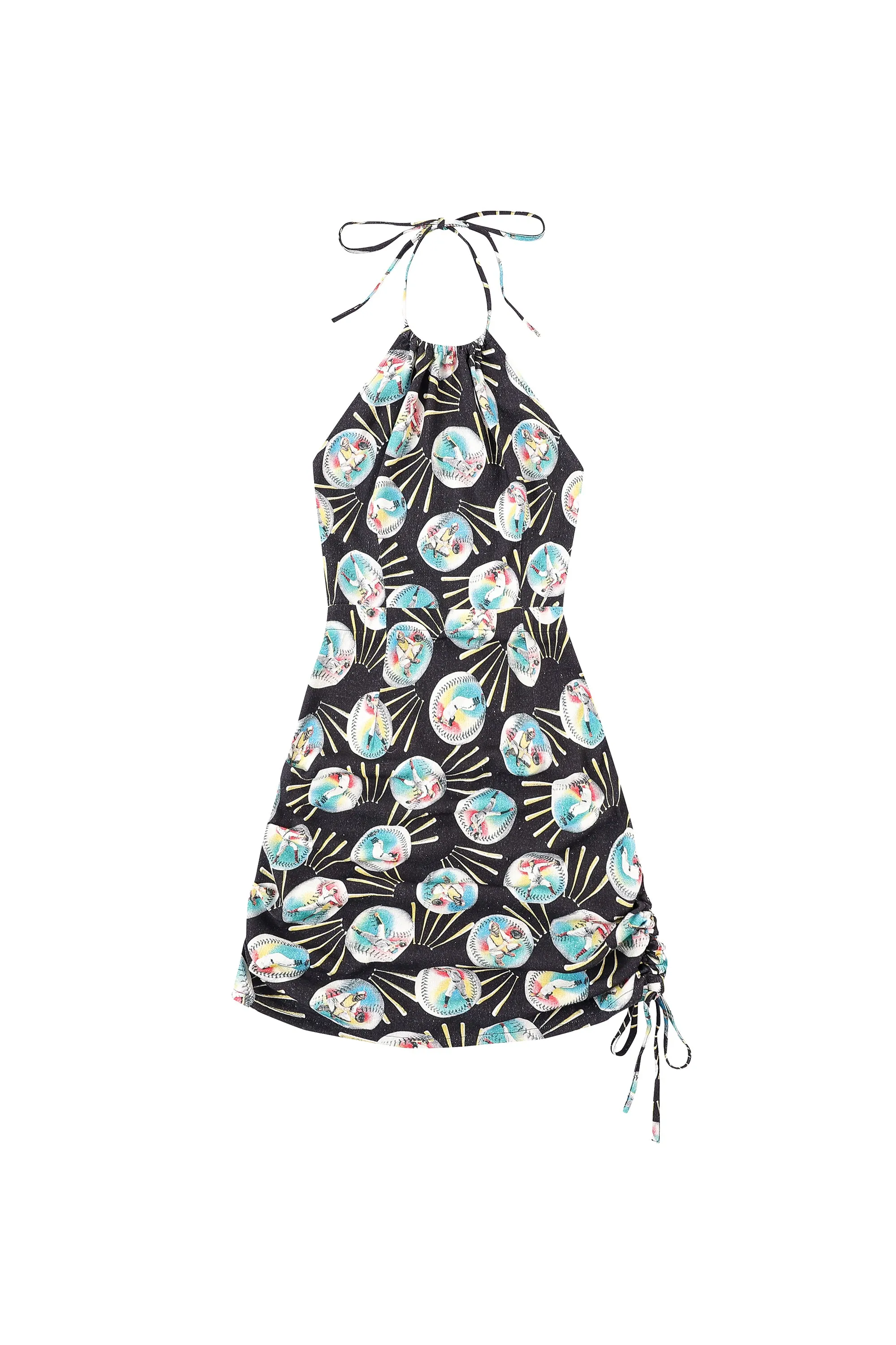 Cinch Tie Halter Dress Soft Linen Baseballs sold by Fashion Brand Company product image thumbnail 2