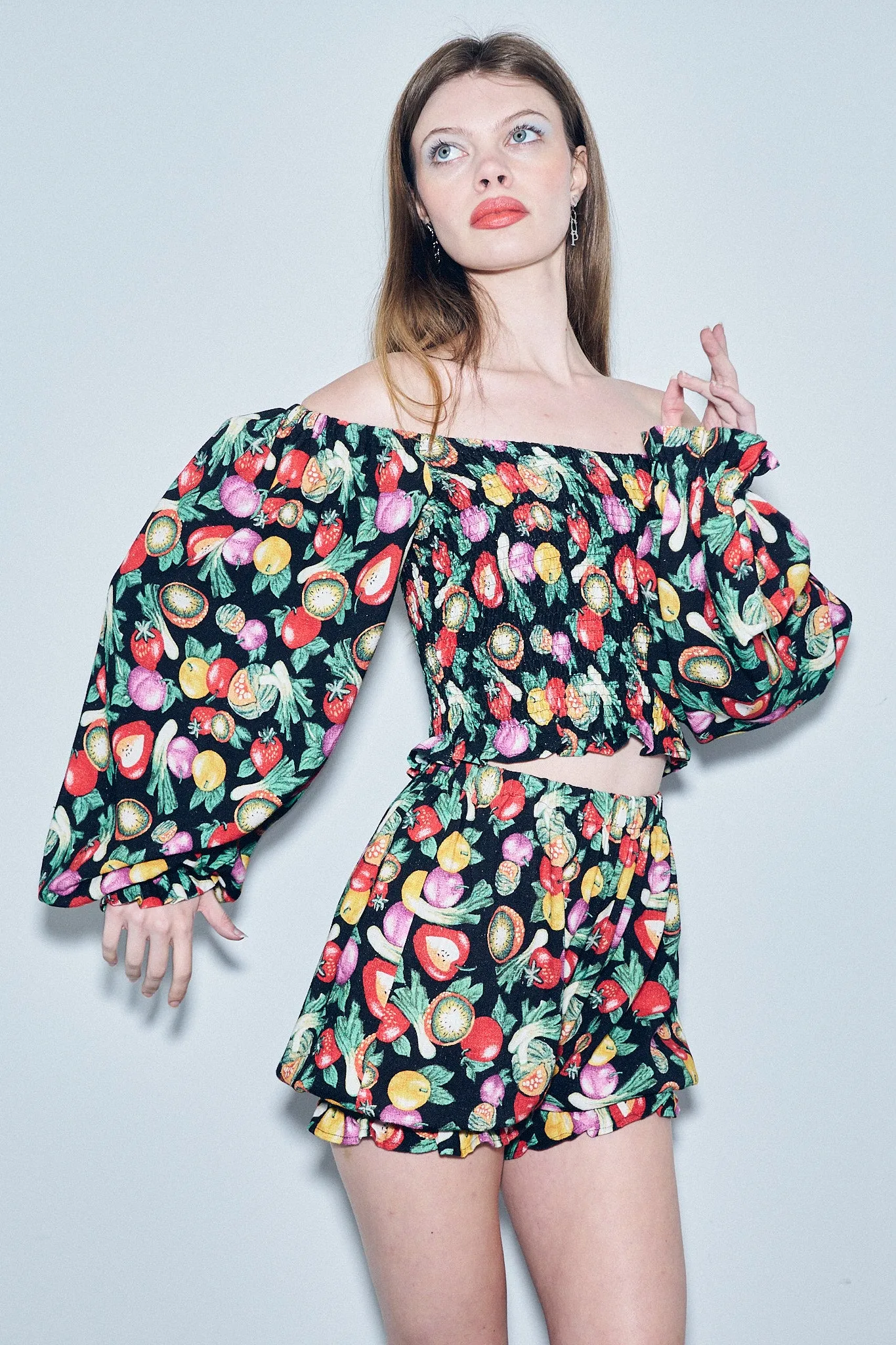 Long Sleeve Smocked Soft Linen Blouse Vegetable Medley sold by Fashion Brand Company