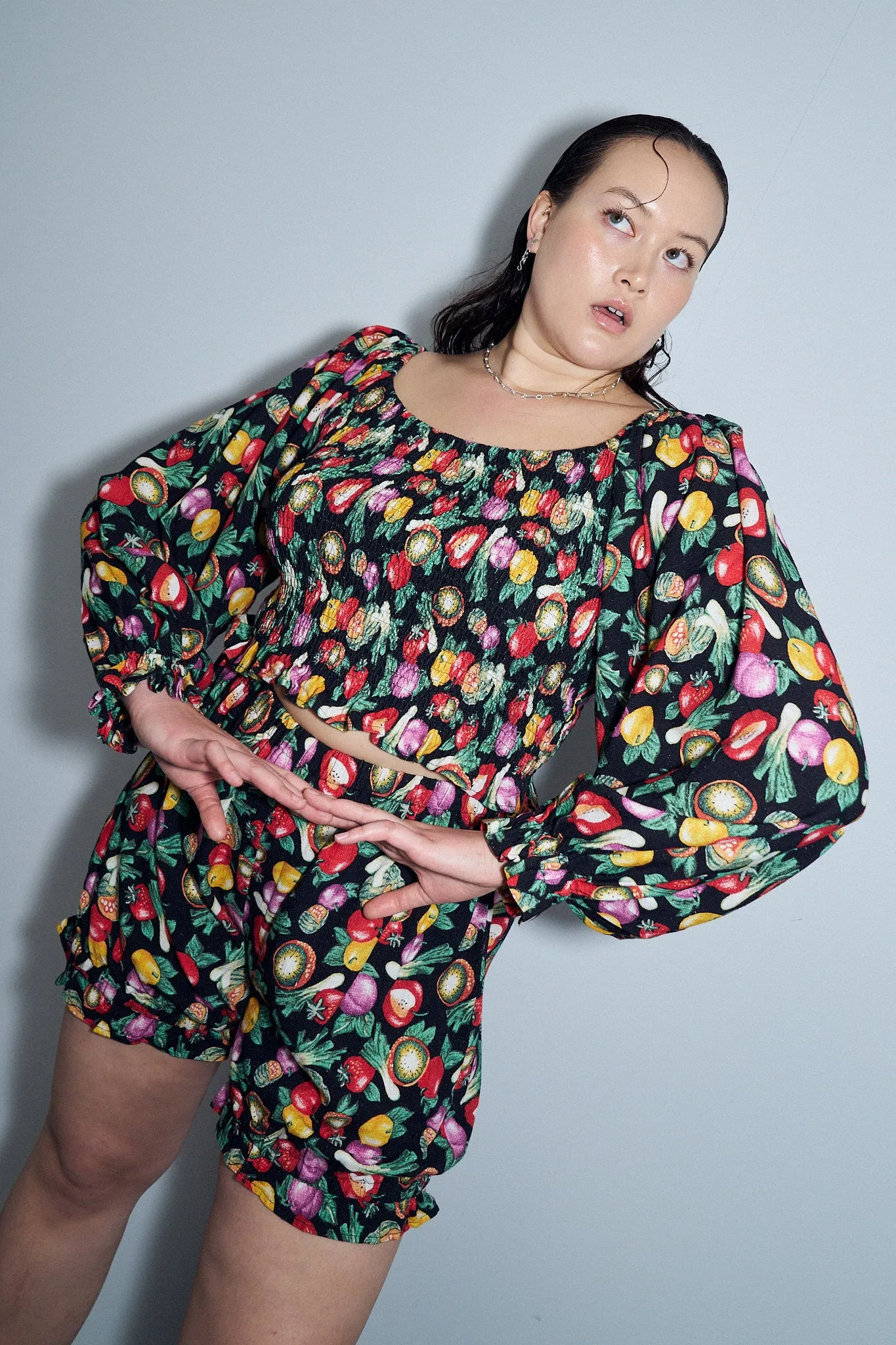 Long Sleeve Smocked Soft Linen Blouse Vegetable Medley sold by Fashion Brand Company product image thumbnail 4