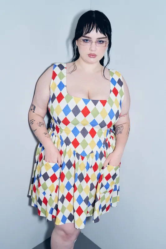 Trad Mistress Soft Linen Mini Dress Harlequin sold by Fashion Brand Company