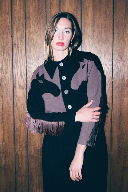 Dueling Horses Linen Crop Jacket Black/Brown sold by Fashion Brand Company