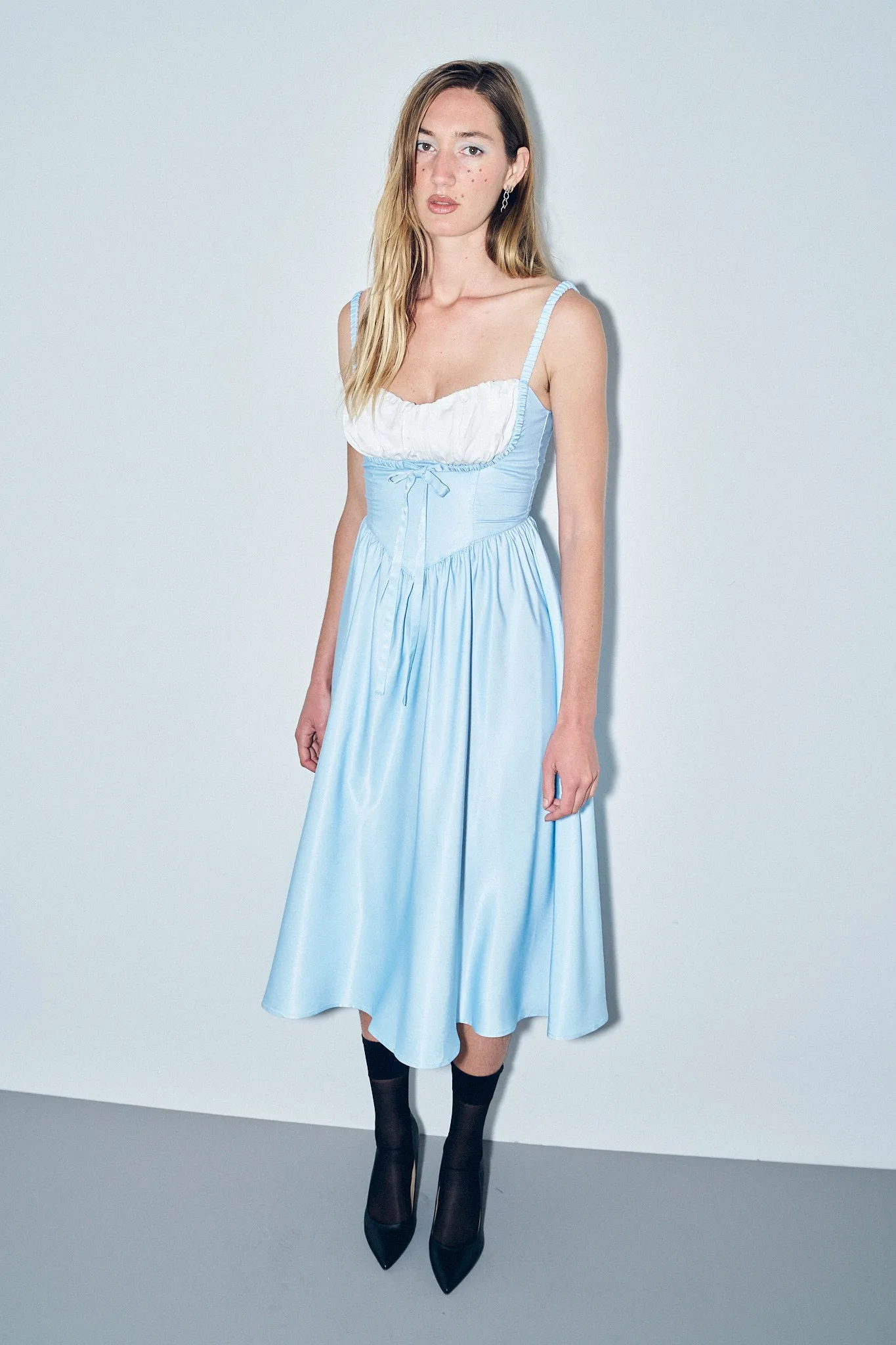 1 left - Boob Shelf Satin Dress Blue/White sold by Fashion Brand Company product image thumbnail 3