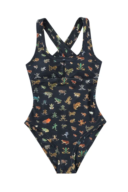 Crossback One Piece Swimsuit Favorite Frogs made by Fashion Brand Company