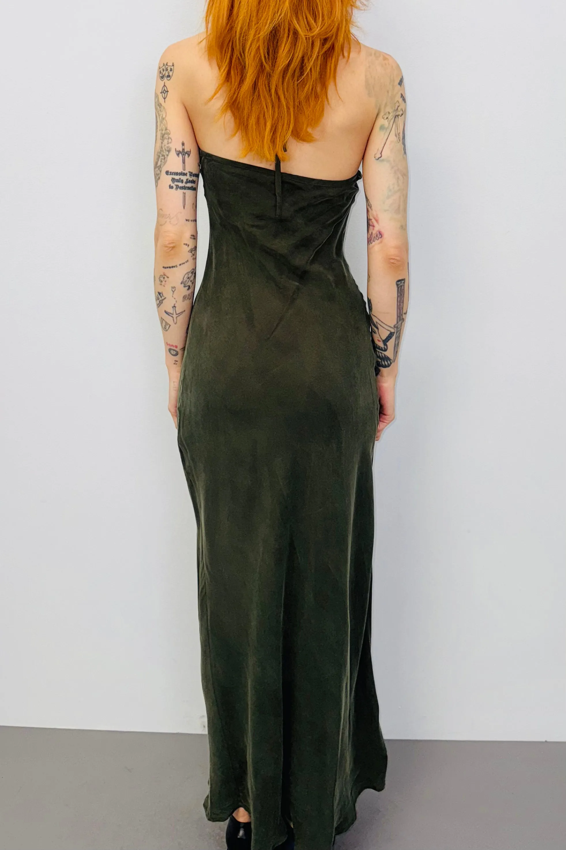 SAMPLE #437 - S Green Japanese Cupro Maxi Dress sold by Fashion Brand Company product image thumbnail 2