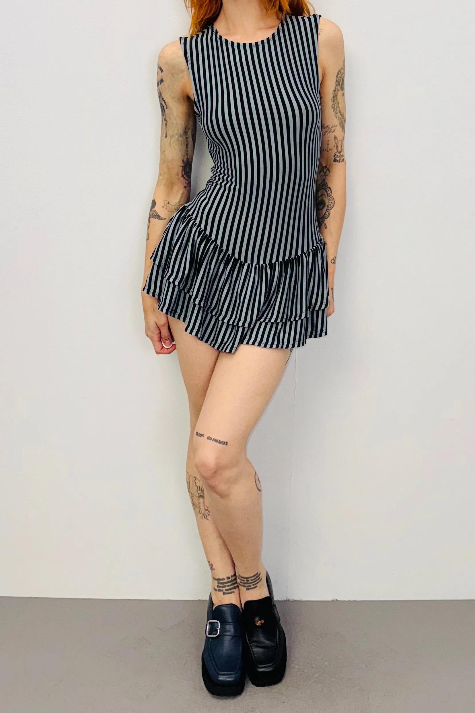 SAMPLE #466 - S Blue and Black Striped Mini Dress sold by Fashion Brand Company