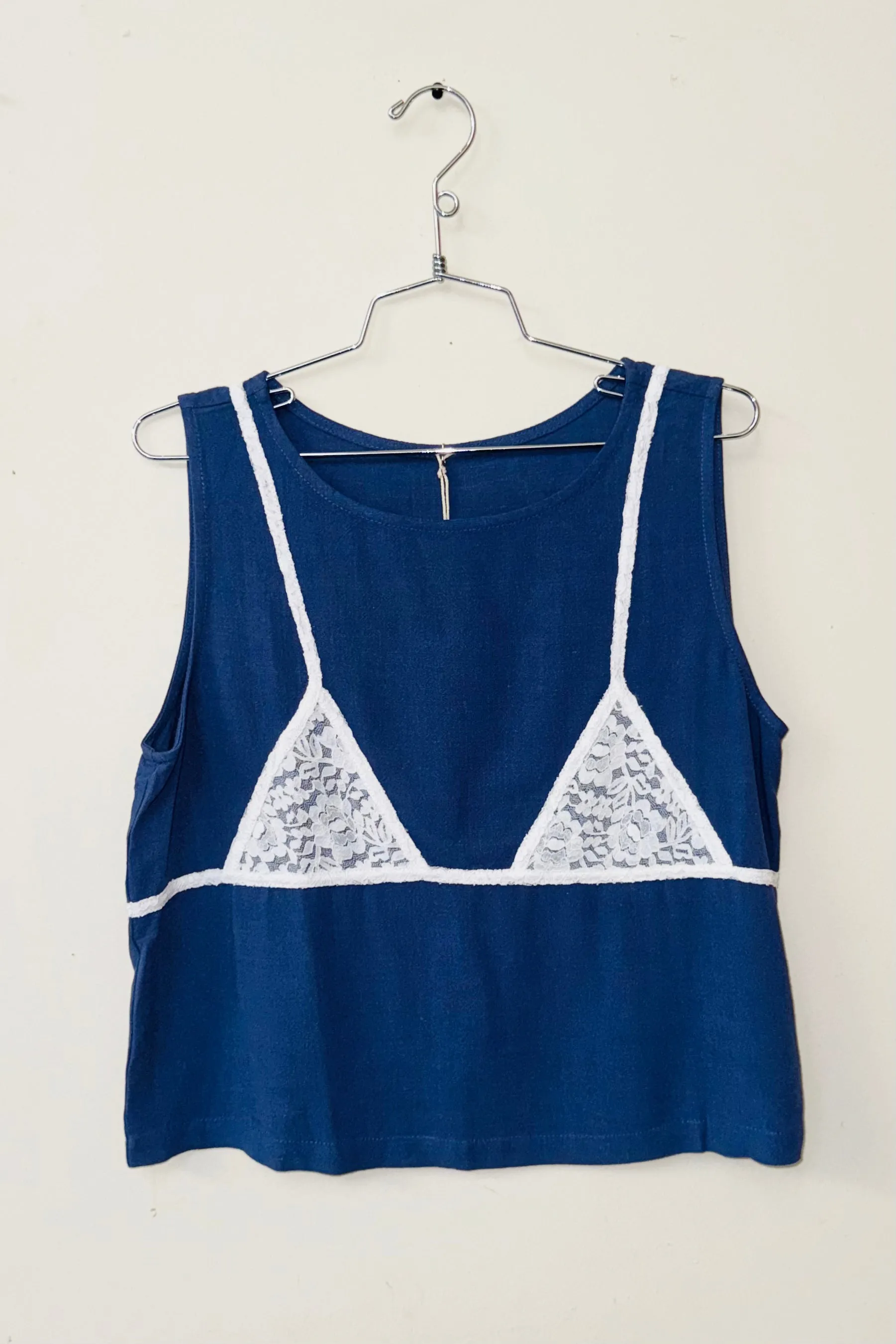 SAMPLE #470 - S Navy Bikini Bod Linen Tank sold by Fashion Brand Company