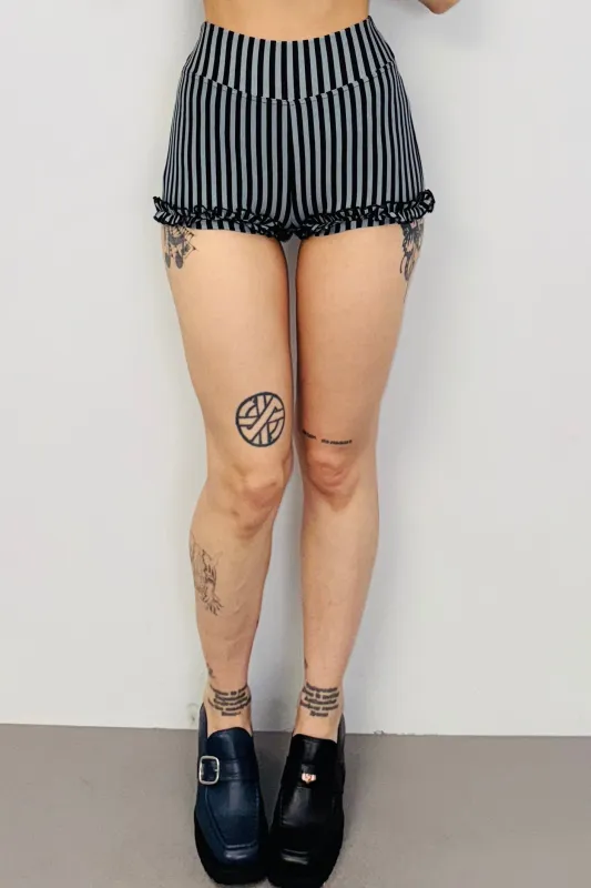 SAMPLE #428 - S Blue / Black Striped Ruffle Shorts sold by Fashion Brand Company