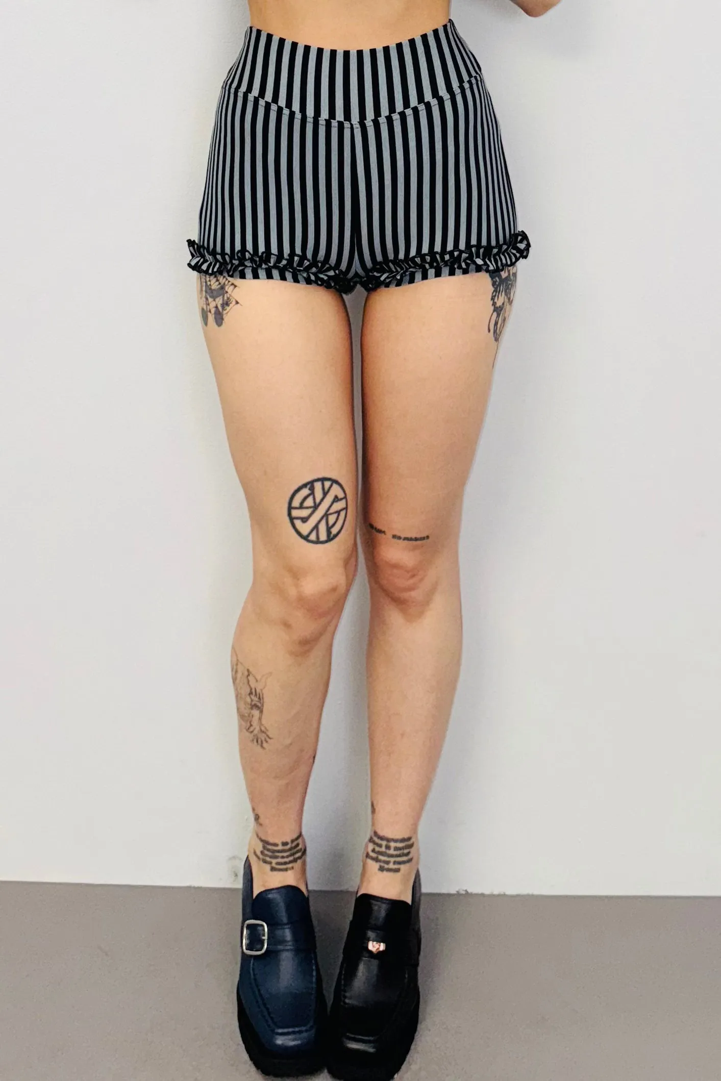 SAMPLE #428 - S Blue / Black Striped Ruffle Shorts sold by Fashion Brand Company