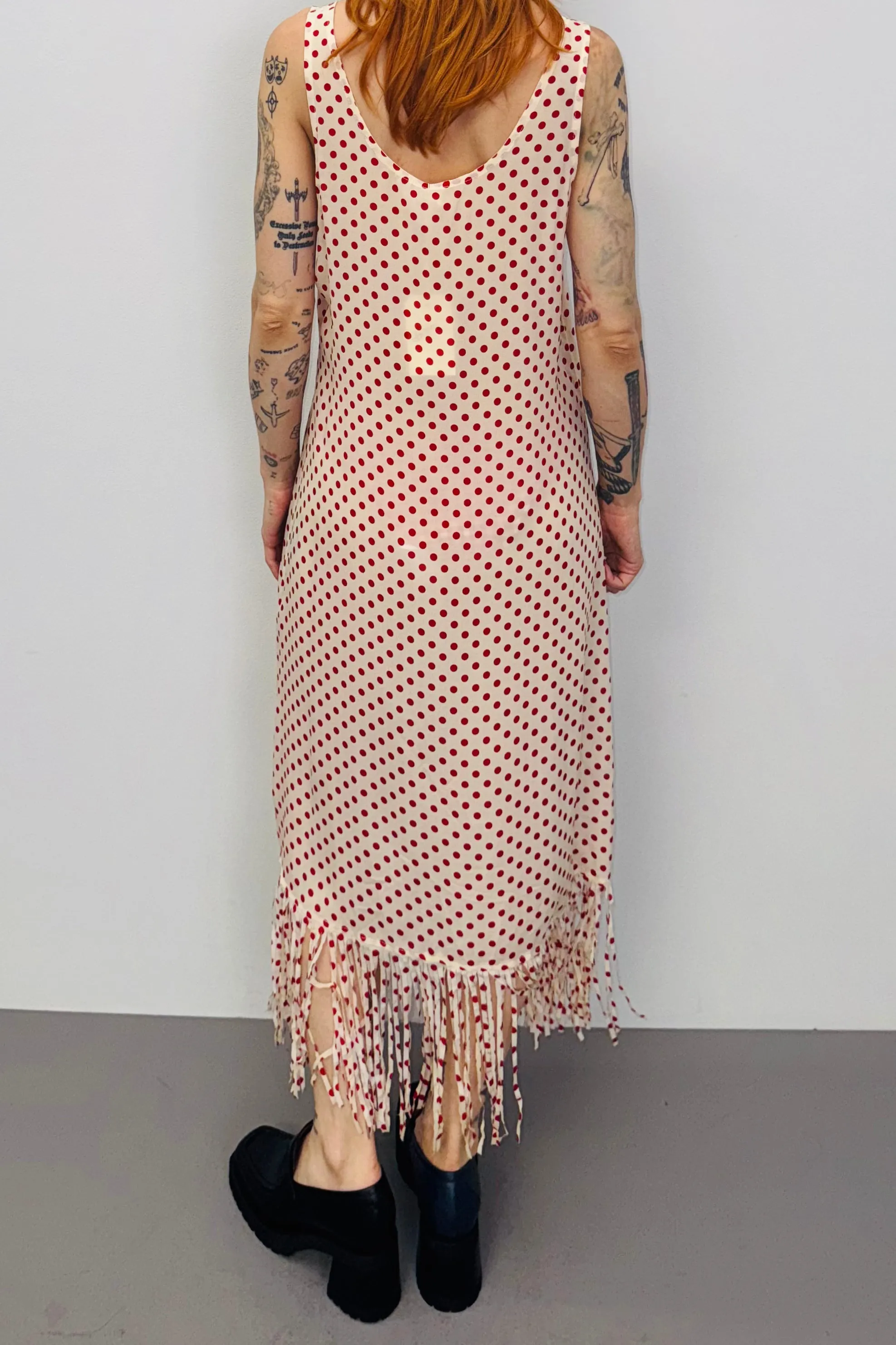 SAMPLE #391 - S Cream Polka Dot SILK Fringe Dress sold by Fashion Brand Company product image thumbnail 2