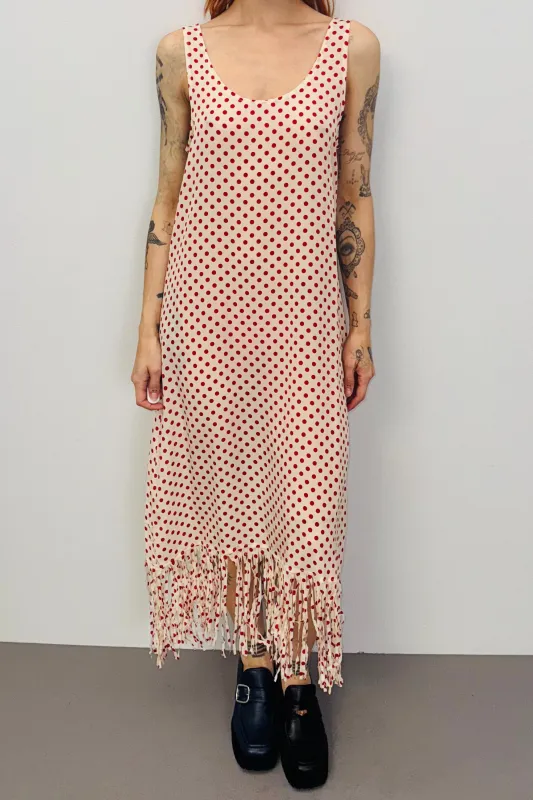 SAMPLE #391 - S Cream Polka Dot SILK Fringe Dress sold by Fashion Brand Company