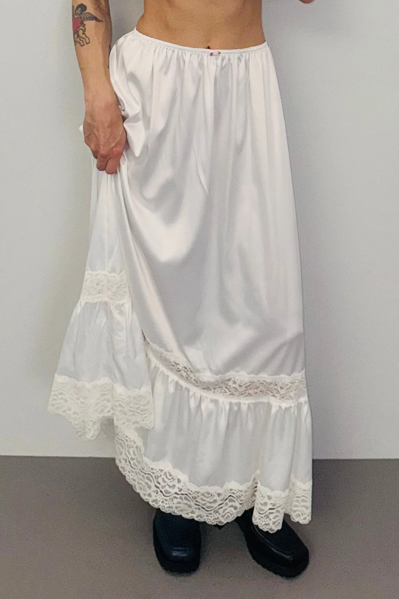 SAMPLE #388 - S White Satin Midi Skirt sold by Fashion Brand Company product image thumbnail 3