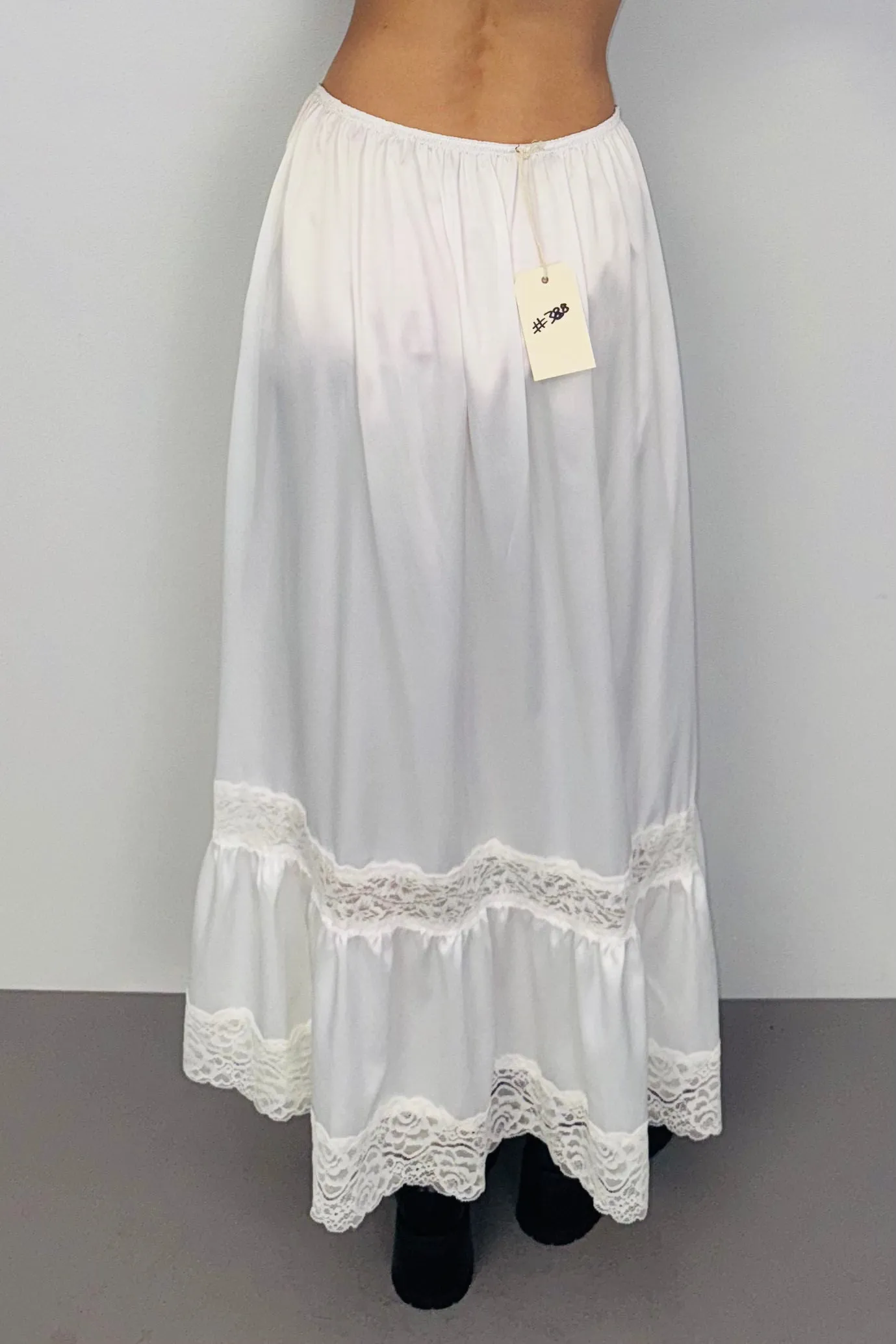 SAMPLE #388 - S White Satin Midi Skirt sold by Fashion Brand Company product image thumbnail 2