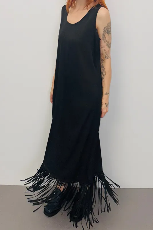 SAMPLE #392 - S Black Silk Fringe Dress sold by Fashion Brand Company