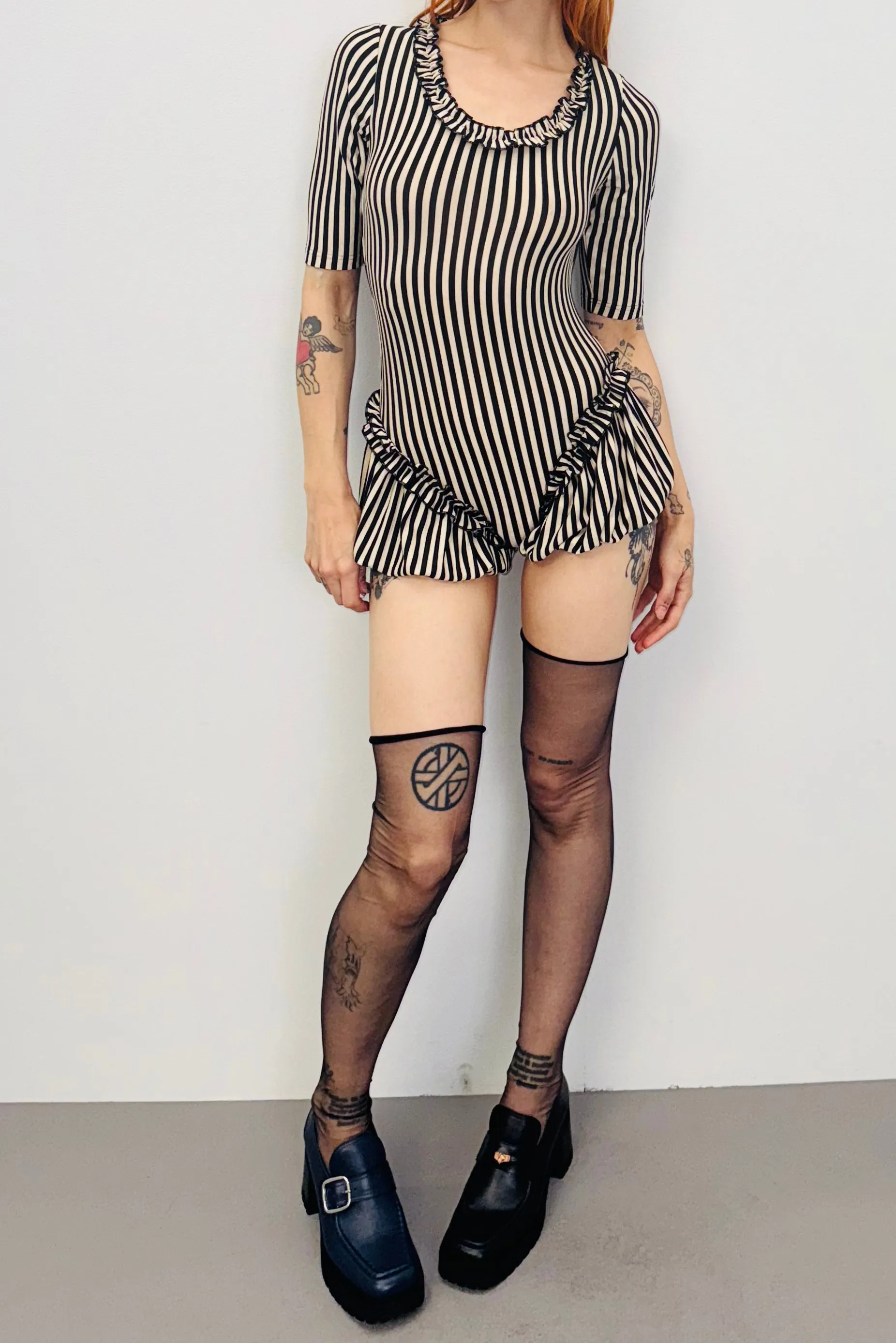 SAMPLE #414 - S Tencel Black and White Striped Jester Romper sold by Fashion Brand Company product image thumbnail 3