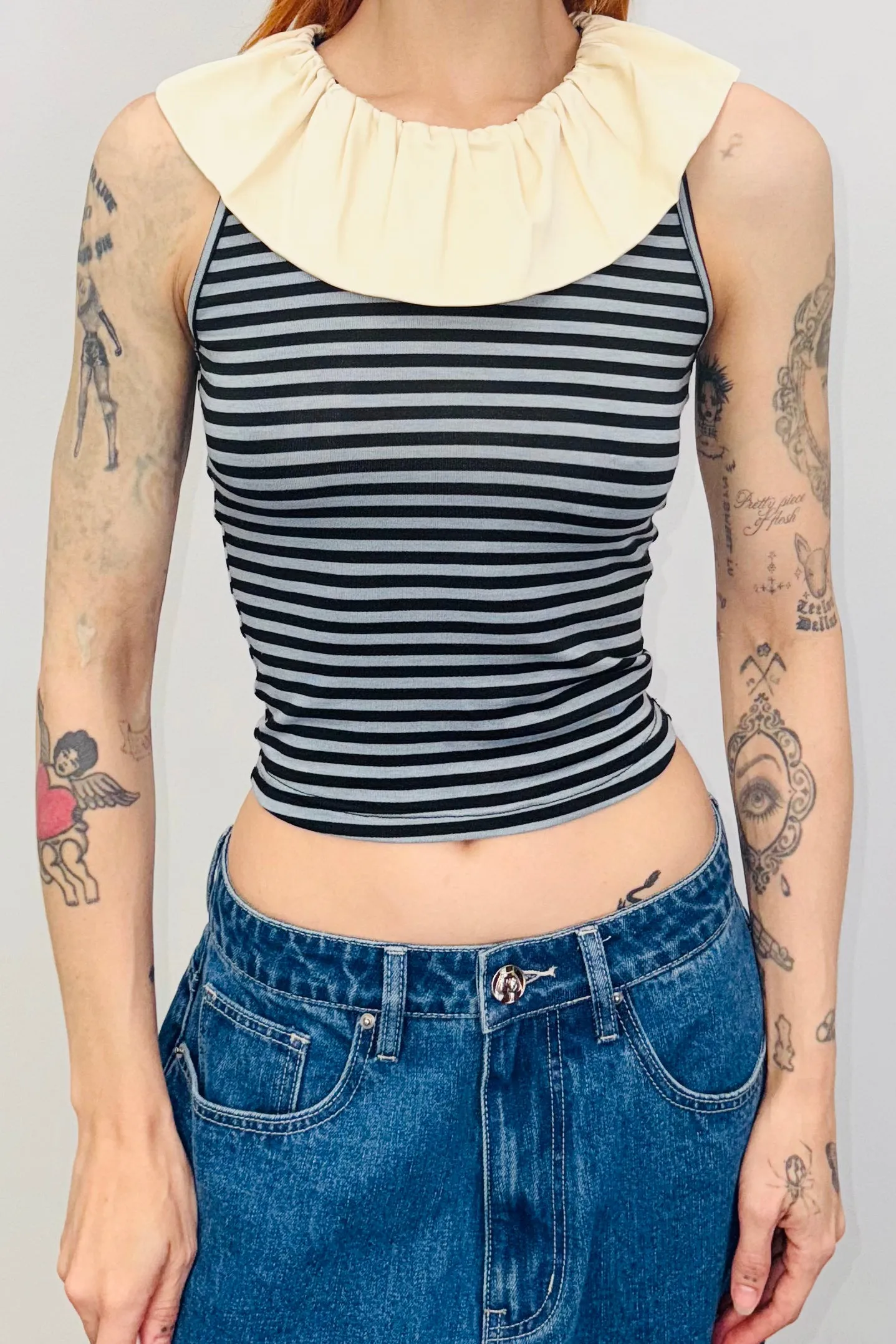 SAMPLE #374 -S Striped Pierrot Crop sold by Fashion Brand Company