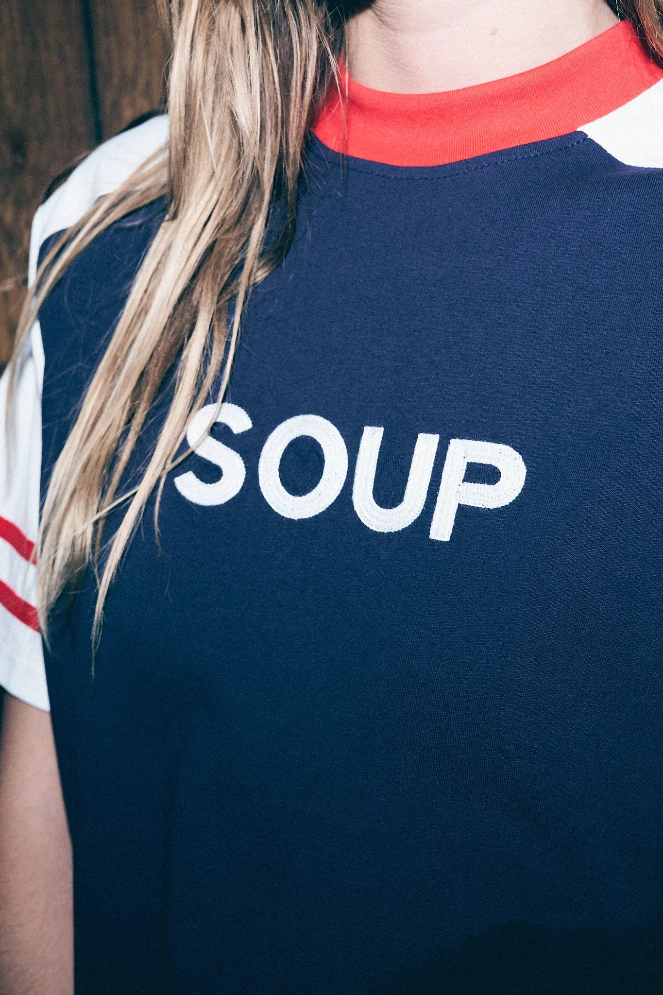 Unisex SOUP Navy/Red Athletic T-Shirt sold by Fashion Brand Company product image thumbnail 2