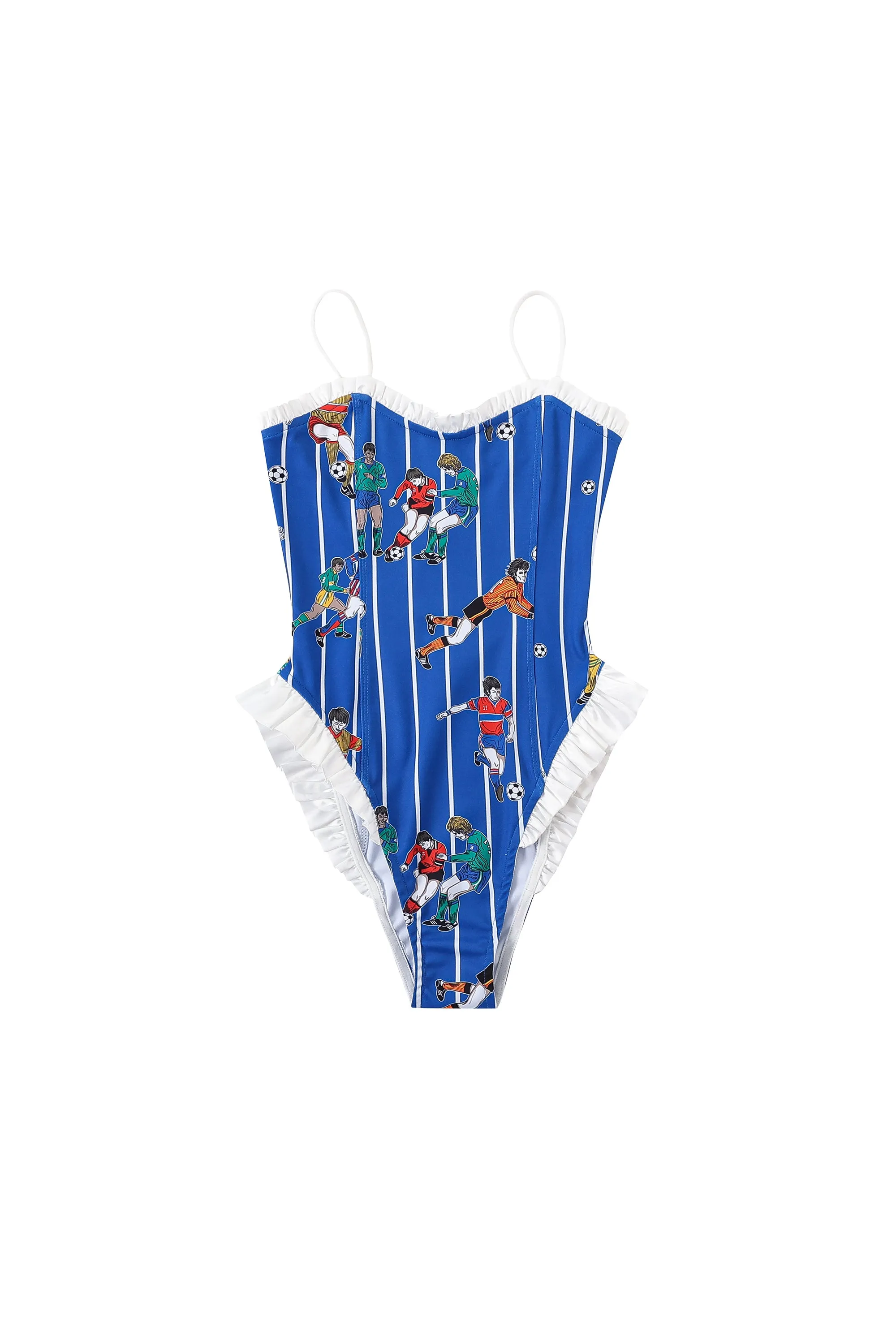 5 left - IMPERFECT Soccer Stripe Ruffle Swimsuit sold by Fashion Brand Company