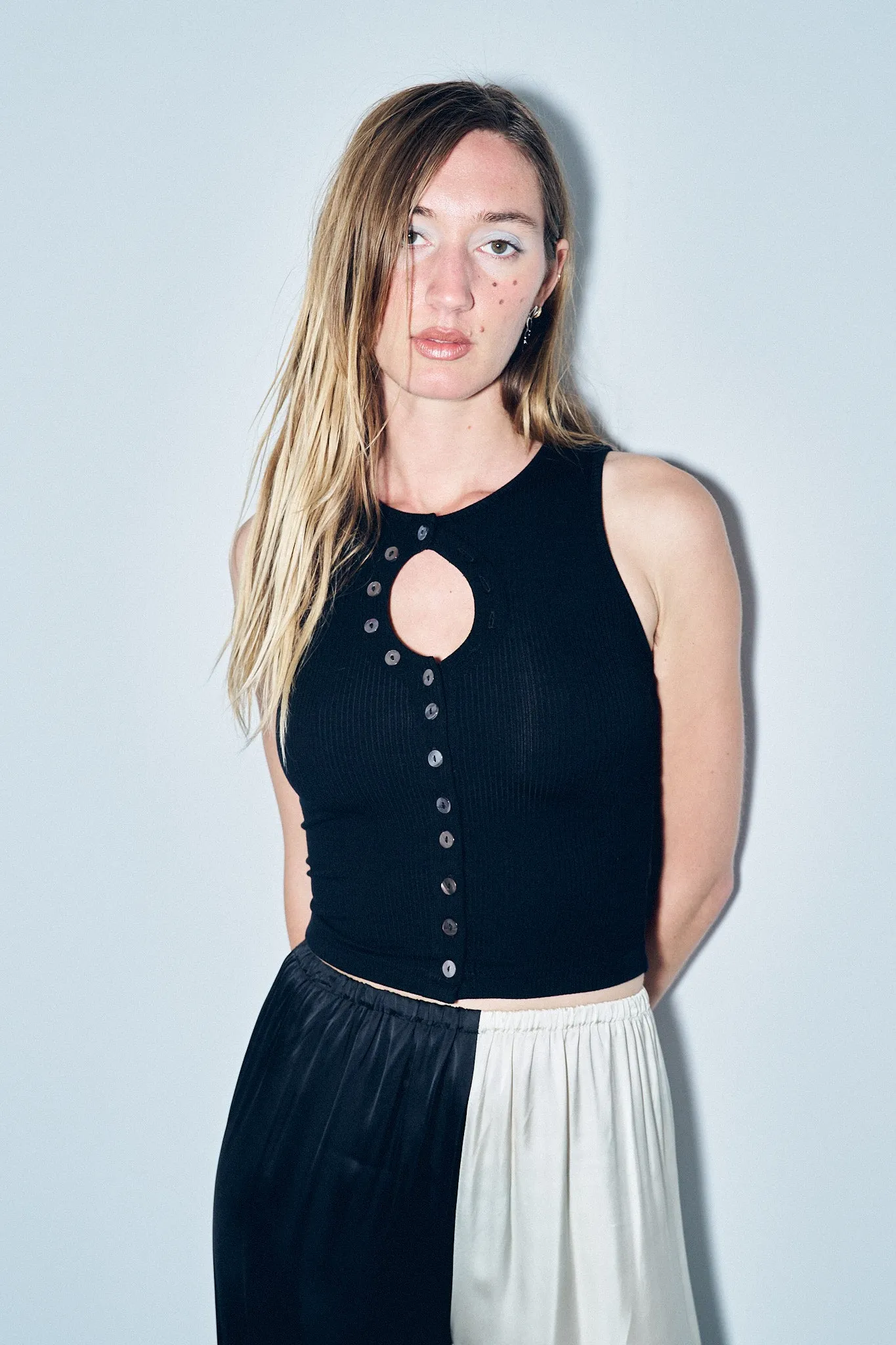 Unbuttoned Tencel Rib Tank Top Black sold by Fashion Brand Company