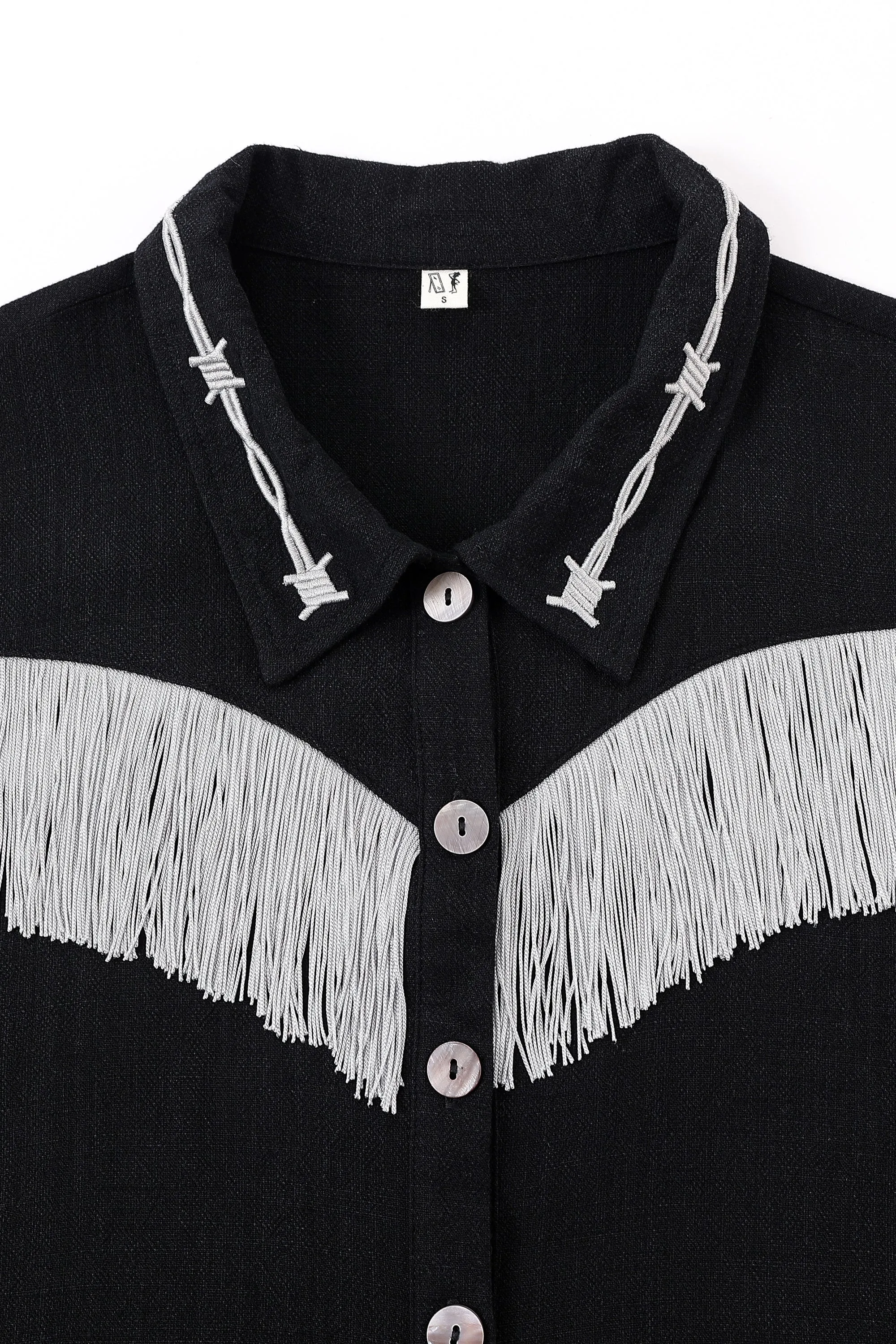 Soft Linen Pammy Fringe Blouse Black sold by Fashion Brand Company product image thumbnail 5