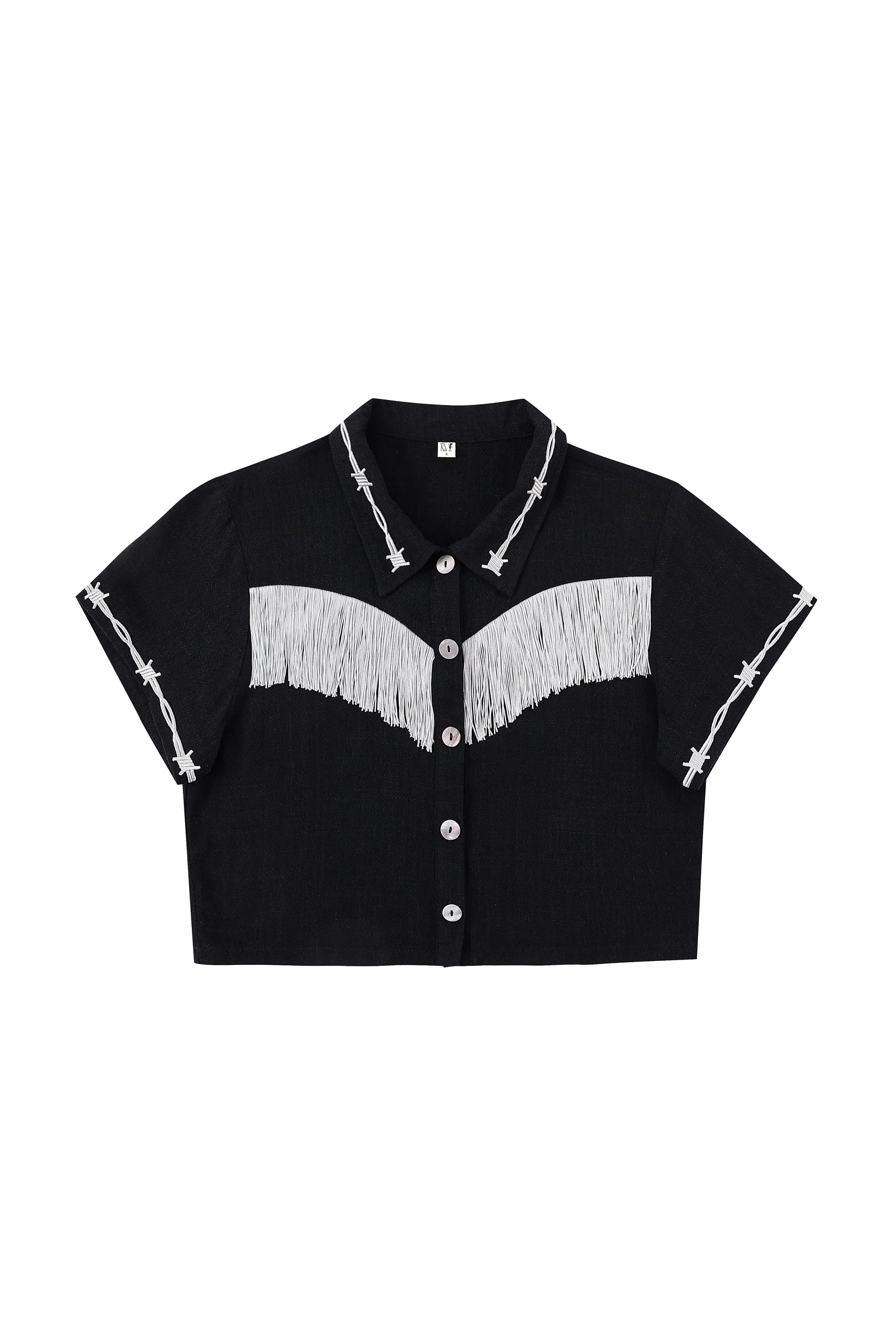 Soft Linen Pammy Fringe Blouse Black sold by Fashion Brand Company product image thumbnail 2