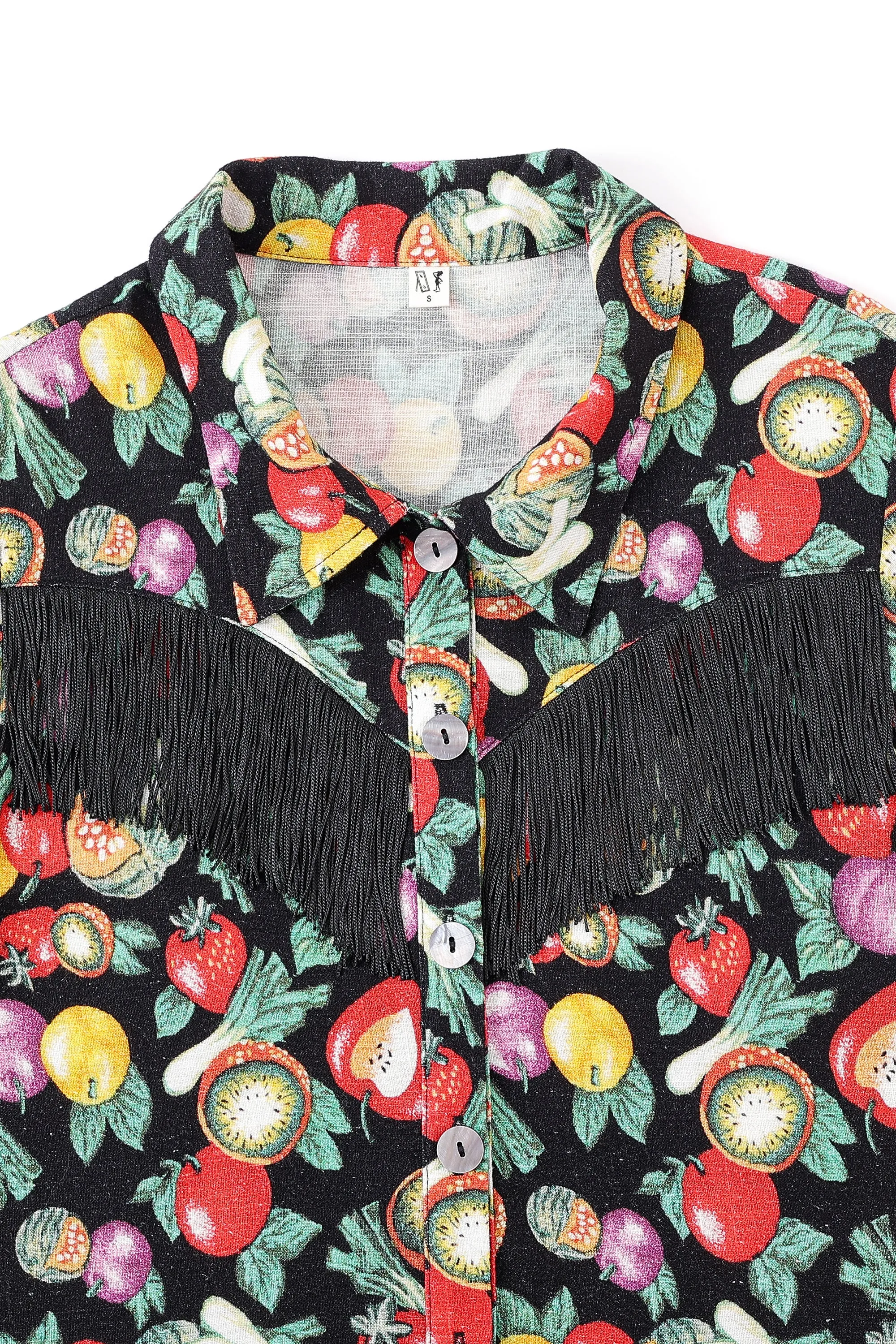 1 left - Soft Linen Fringe Blouse Vegetable Medley sold by Fashion Brand Company product image thumbnail 2