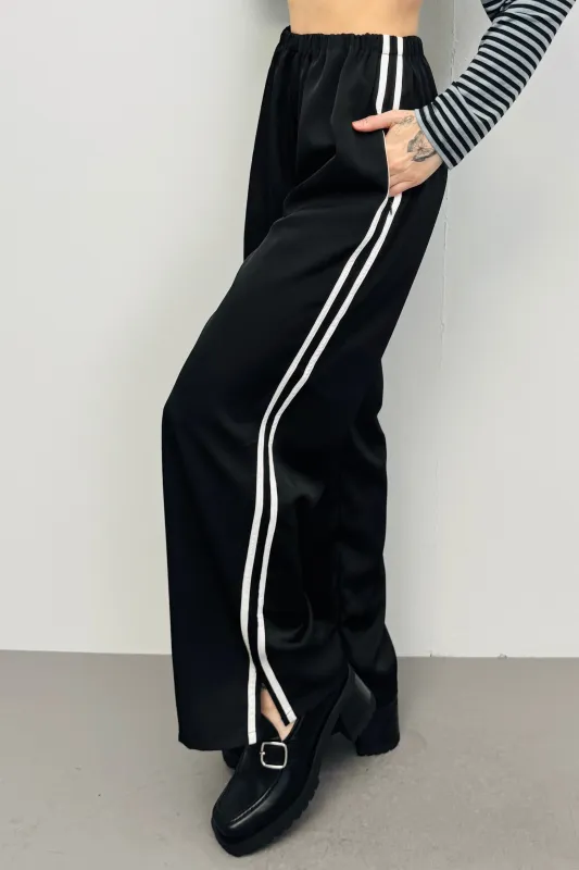 SAMPLE #289 - S Black Satin Sporty Lounge Pants made by Fashion Brand Company