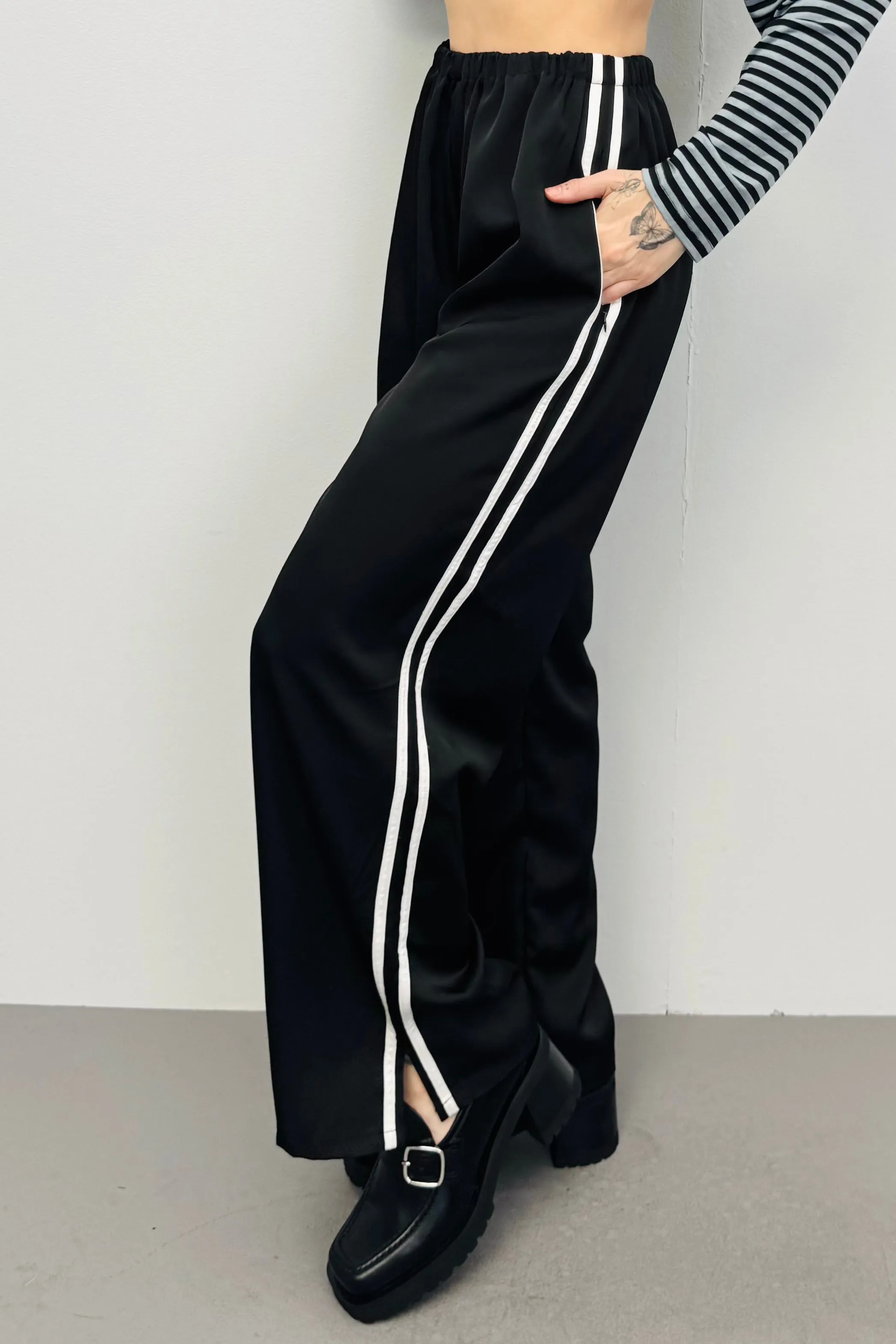 SAMPLE #289 - S Black Satin Sporty Lounge Pants sold by Fashion Brand Company