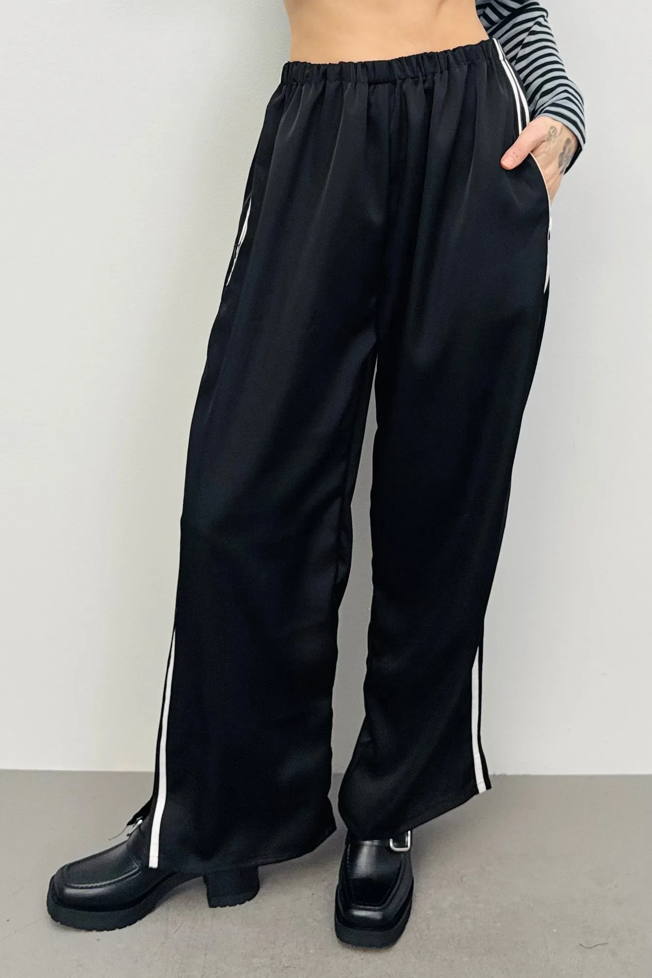 SAMPLE #289 - S Black Satin Sporty Lounge Pants sold by Fashion Brand Company product image thumbnail 2