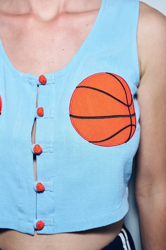 2 left - Basketball Boobs Soft Linen Crop Tank Blue sold by Fashion Brand Company
