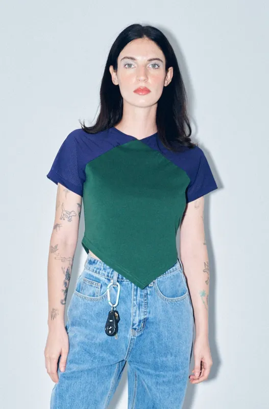 Raglan Mesh Crop Tee Green/Navy made by Fashion Brand Company