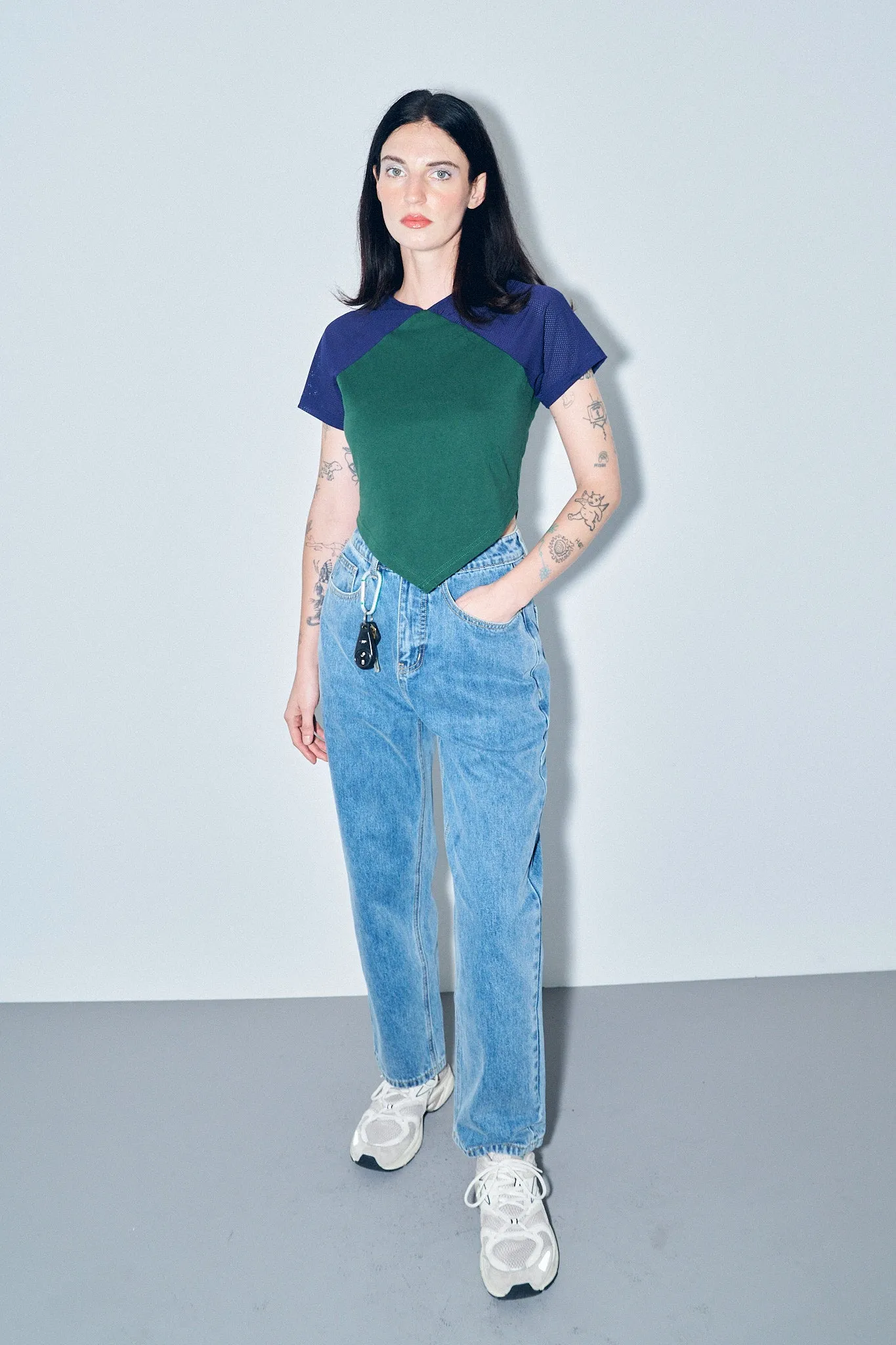 Raglan Mesh Crop Tee Green/Navy sold by Fashion Brand Company product image thumbnail 4