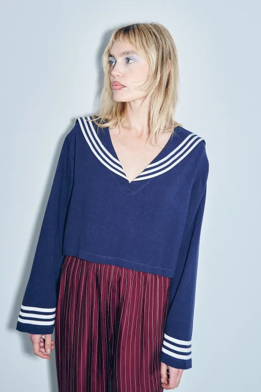 Sailor Soft Linen Crop Top Navy sold by Fashion Brand Company