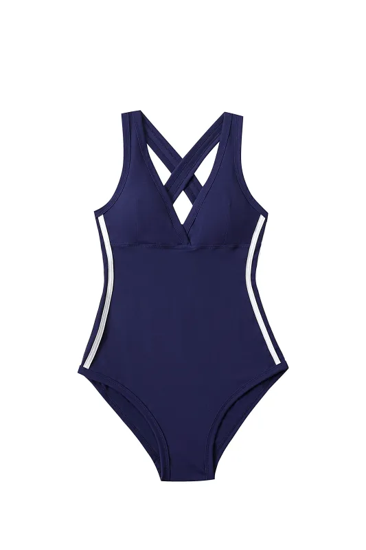 Sporty Spice Crossback One Piece Swimsuit Navy sold by Fashion Brand Company