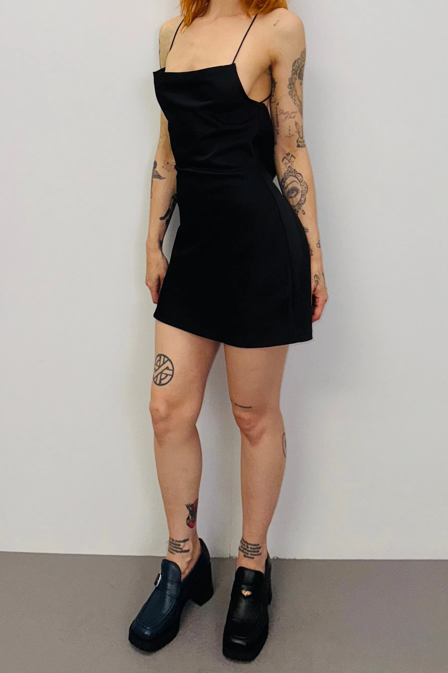 SAMPLE #450 - S Black Satin Mini Dress sold by Fashion Brand Company product image thumbnail 2