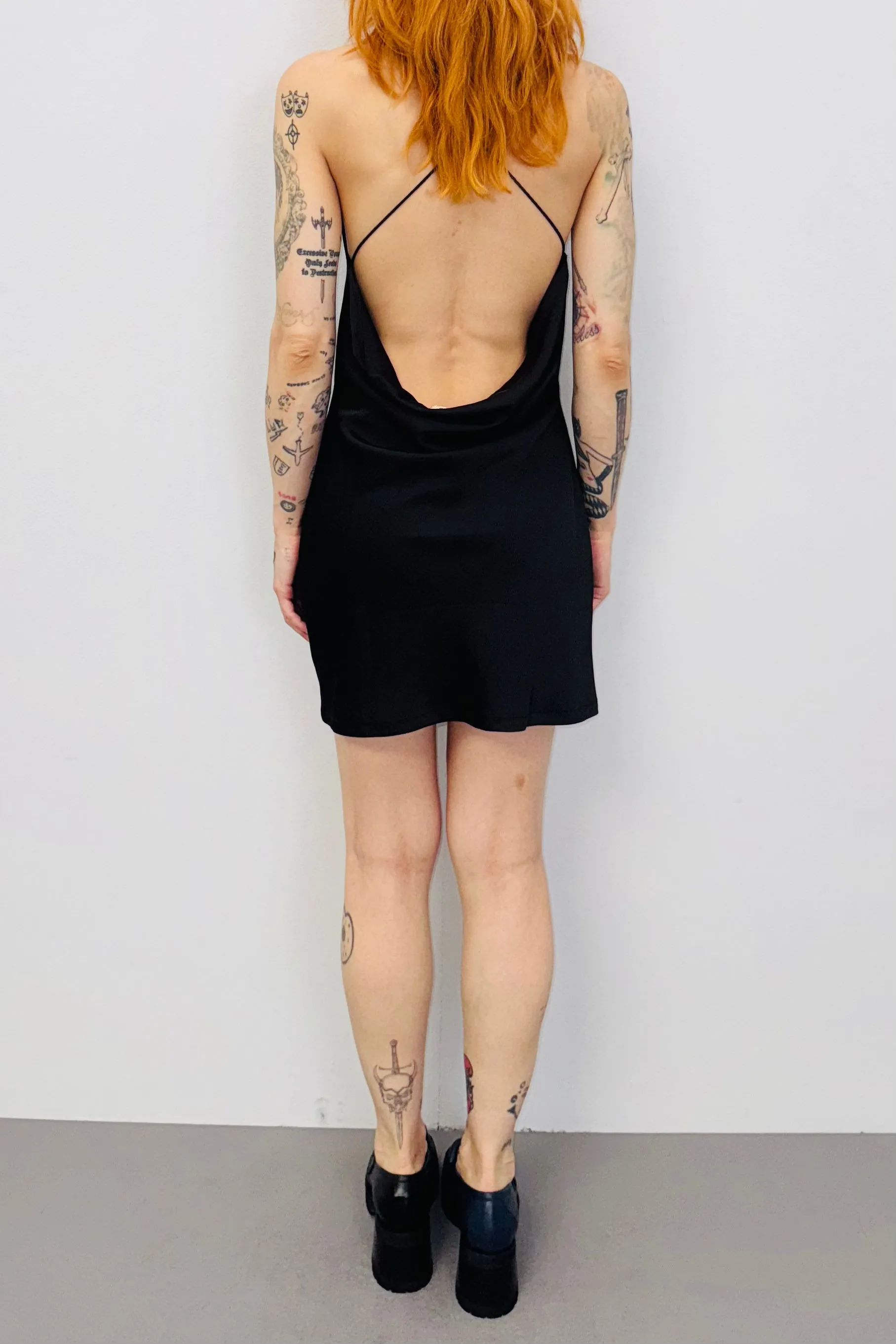 SAMPLE #450 - S Black Satin Mini Dress sold by Fashion Brand Company product image thumbnail 3