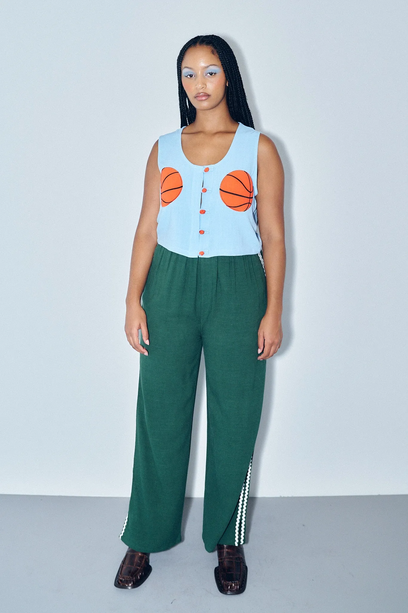 5 left - Lazy Pants Soft Linen Ric Rac Sporty Green/White sold by Fashion Brand Company product image thumbnail 2