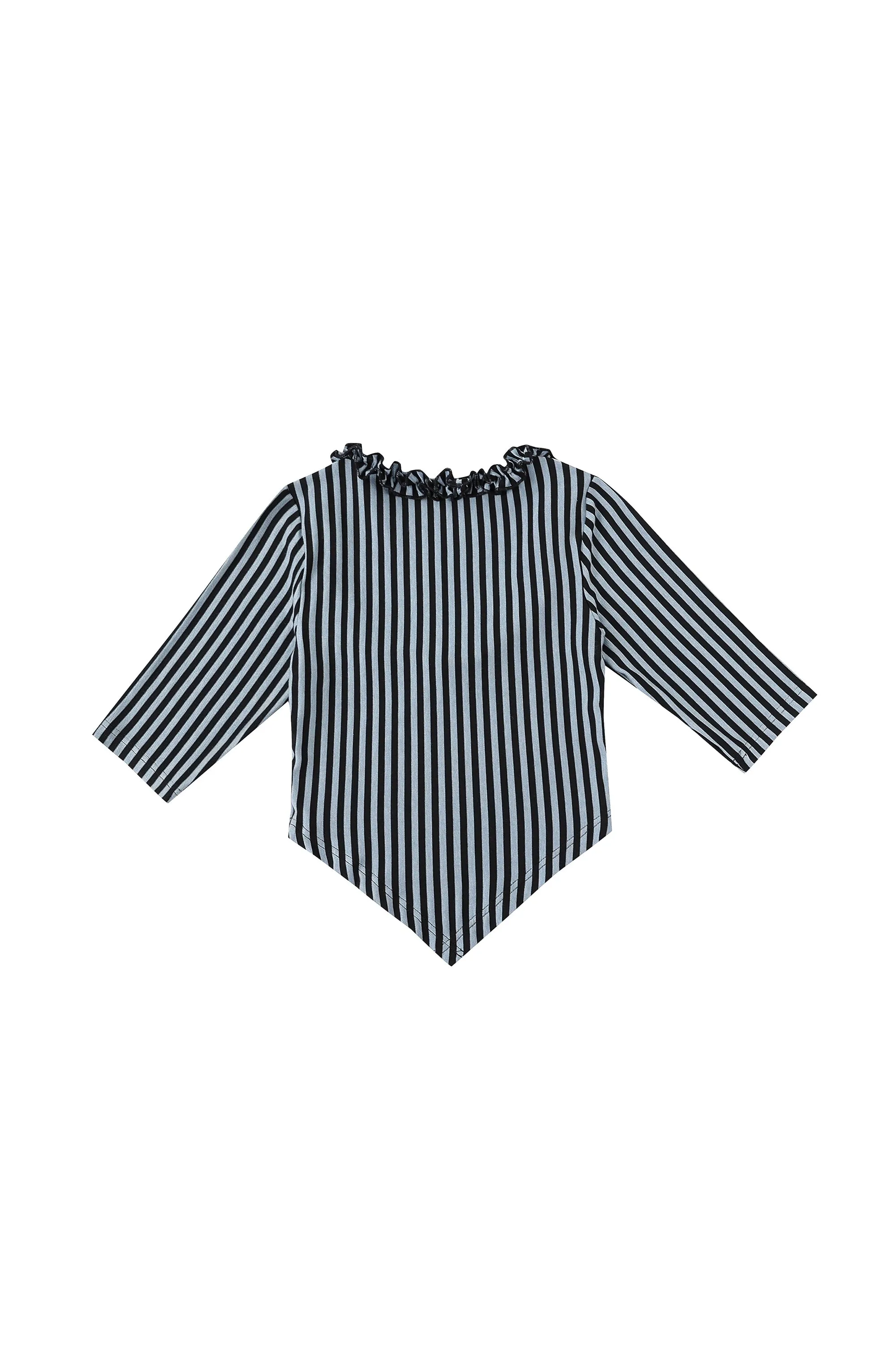 Ruffled Scoop Neck Crop V Top Blue Stripe sold by Fashion Brand Company product image thumbnail 5